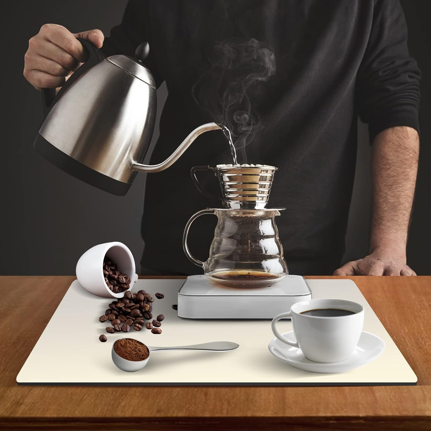 ZLR Coffee Mat - 16" X 20" Large Kitchen Absorbent Mat for Countertop - Easy to Clean Coffee Bar Mat for Espresso Machine, Dish Drying and Spill Protection - Creamy image number 5