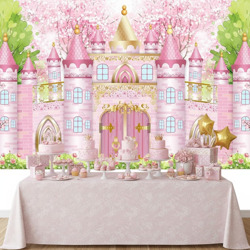 Princess Castle Backdrop for Birthday Party Photography, Vinyl Cloth Background Decor for Kids Baby Shower Wedding Bridal Shower - Yosten image number 3