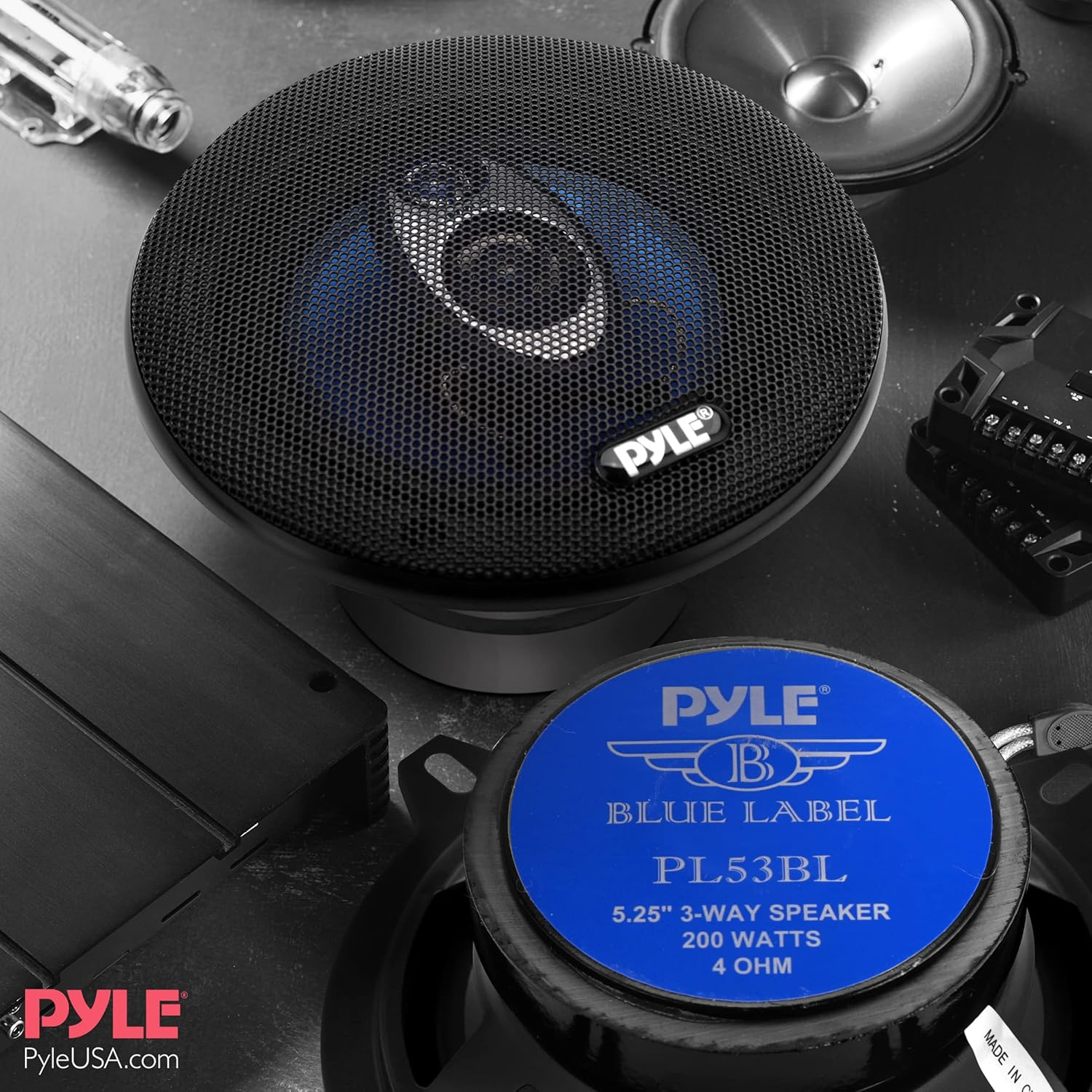Pyle 5.25&rdquo; Car Sound Speaker (Pair) - Upgraded Blue Poly Injection Cone 3-Way 200 Watt Peak W/Non-Fatiguing Butyl Rubber Surround 100-20Khz Frequency Response 4 Ohm & 1" ASV Voice Coil image number 3