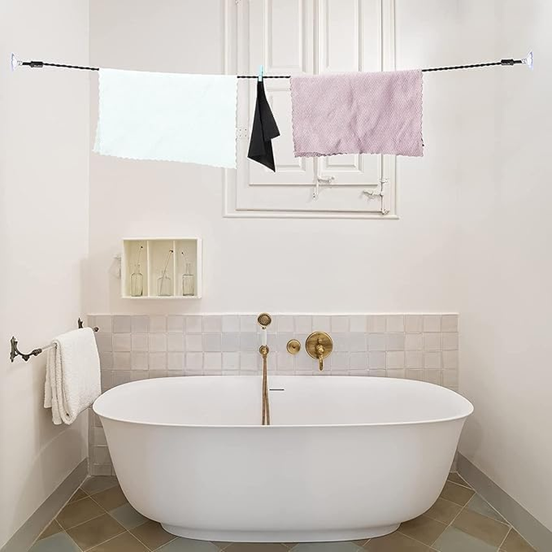 Clothes Drying Rope Line with Suction Cup,2Pcs Clothesline with Suction Cups,Portable Clothes Drying Rope Windproof Clothes Drying Rope with Suction Cups,Elastic Camping Clothesline with Suction Cups image number 1