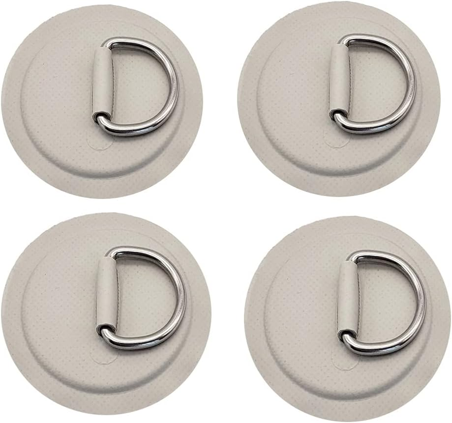 4 Pieces Pad/Patch D Rings for PVC Inflatable Boat Canoe Raft Stainless Steel D-Ring Patch Dinghy Kayak Surfboard Paddle Board