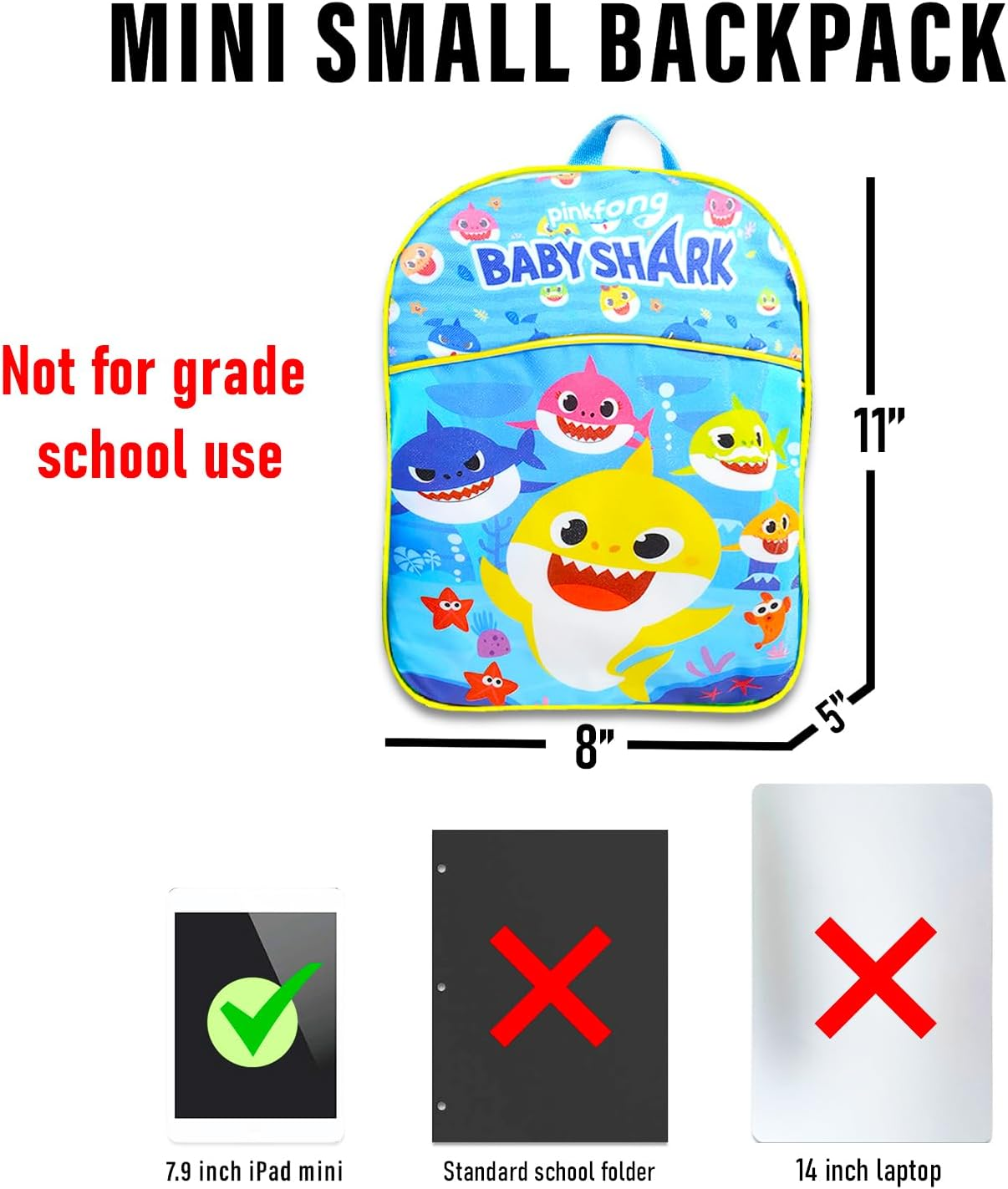 Baby Shark Mini Backpack for Boys Girls Toddler Preschool - Deluxe 11" School Bag with Stickers (Baby Shark School Supplies Bundle) image number 6