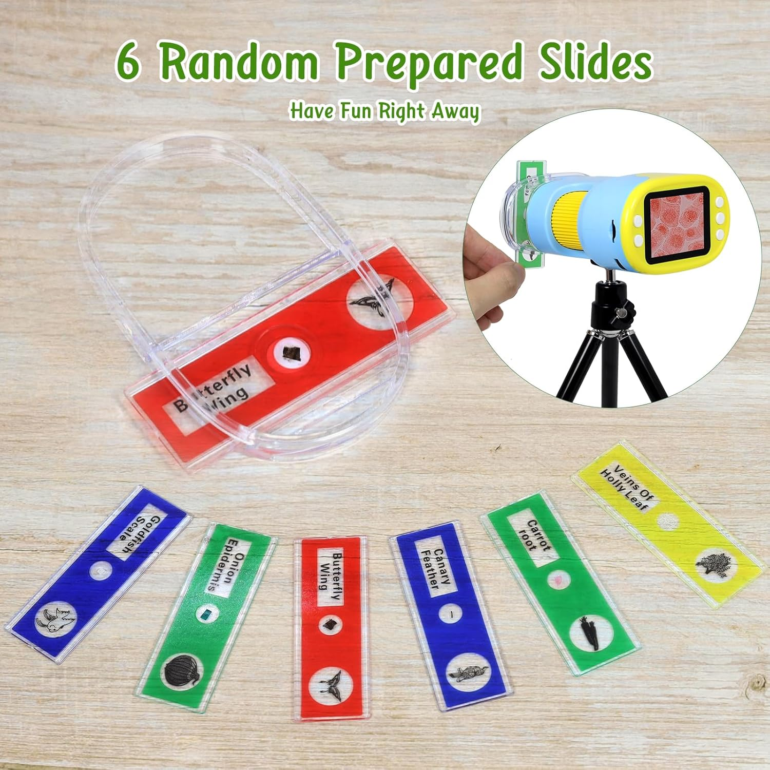 Handheld Digital Microscope for Kids with 2'' HD Screen, 200~1000X Pocket Microscope, Starter Kit with 6 Random Specimen Slides and 32G SD Card Included, Educational Children Age 6+(Blue)