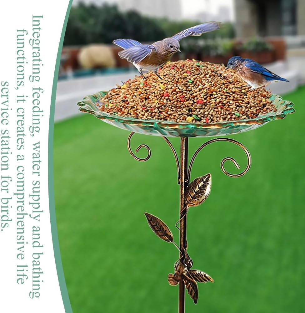 Outdoor Garden Bird Bath,Bird Feeding Basin,Standing Garden Decoration,Metal Avian Feeder Bowl,Detachable Birdie Feeder for Yard Lawn Decor