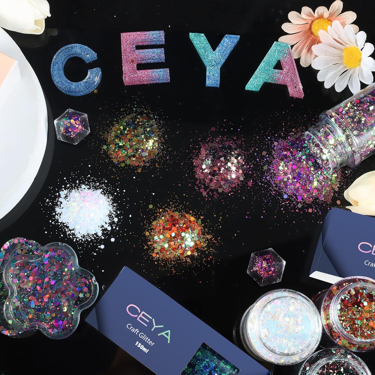 Ceya Chameleon Chunky Glitter, 3.5Oz/100G Mermaid Color Shift Craft Glitter Powder Color Changing Iridescent Flake Sequin for Epoxy Resin, Nail, Tumbler, Slime, Phone Case, Party Decor, Jewelry Making - Colorful Party image number 6