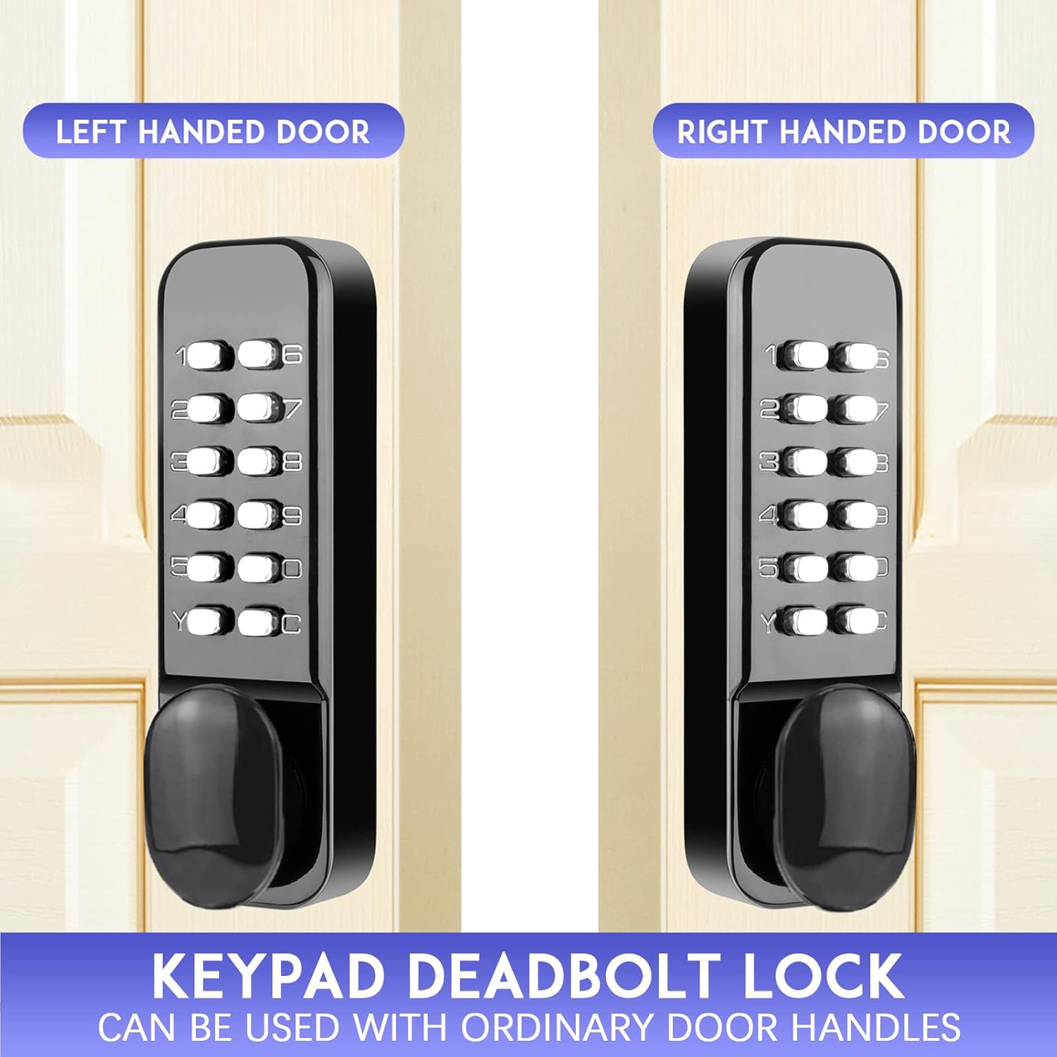 Stainless Steel 100% Mechanical Door Locks with Keypads Door Knob, Waterproof Keyless Entry Door Keypad Deadbolt Lock with Handle, Digital Combination Front Door Lock Set, 2 in 1 Code/Key image number 5