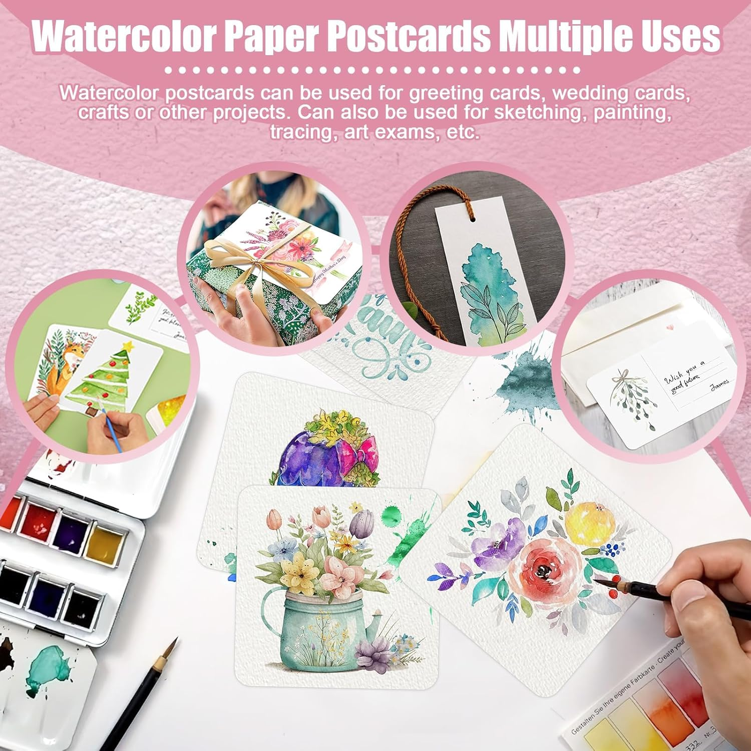 Watercolor Paper, 100 Pcs Watercolor Paper Pad, Watercolor Paper Bulk for Students, Adults, Artists, Sketch Painting (3.9 X 3.9 Inch) image number 5