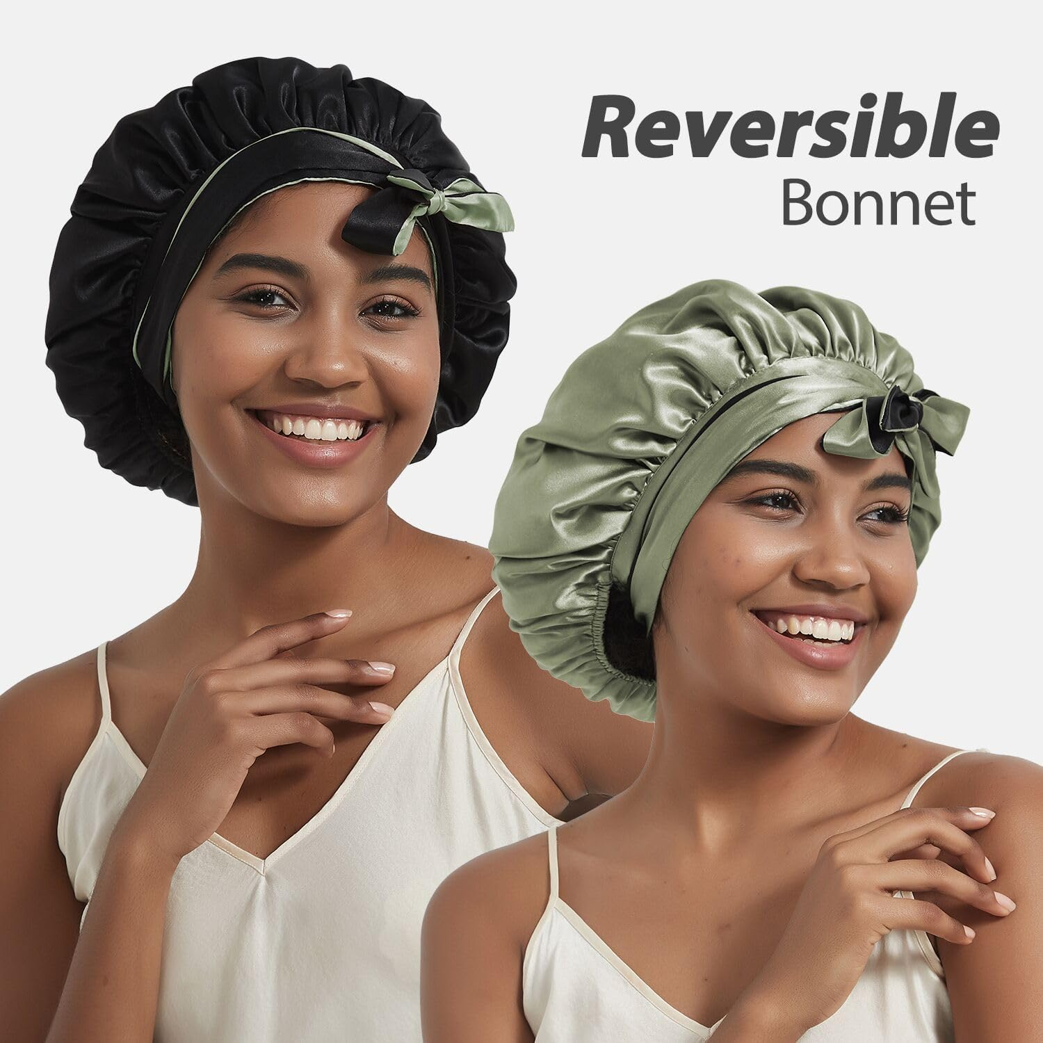 Hat Hut Satin Silk Bonnet for Sleeping Hair Wrap for Curly Hair Women Reversible Bonnet with Tie Band