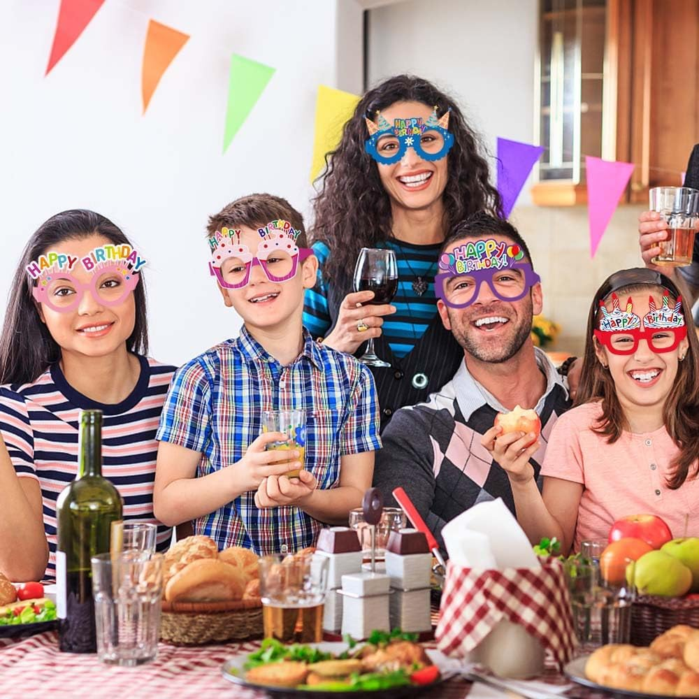 Happy Birthday Party Paper Glasses, 8 Pack Decorative Photo Props, Multi-Coloured image number 4