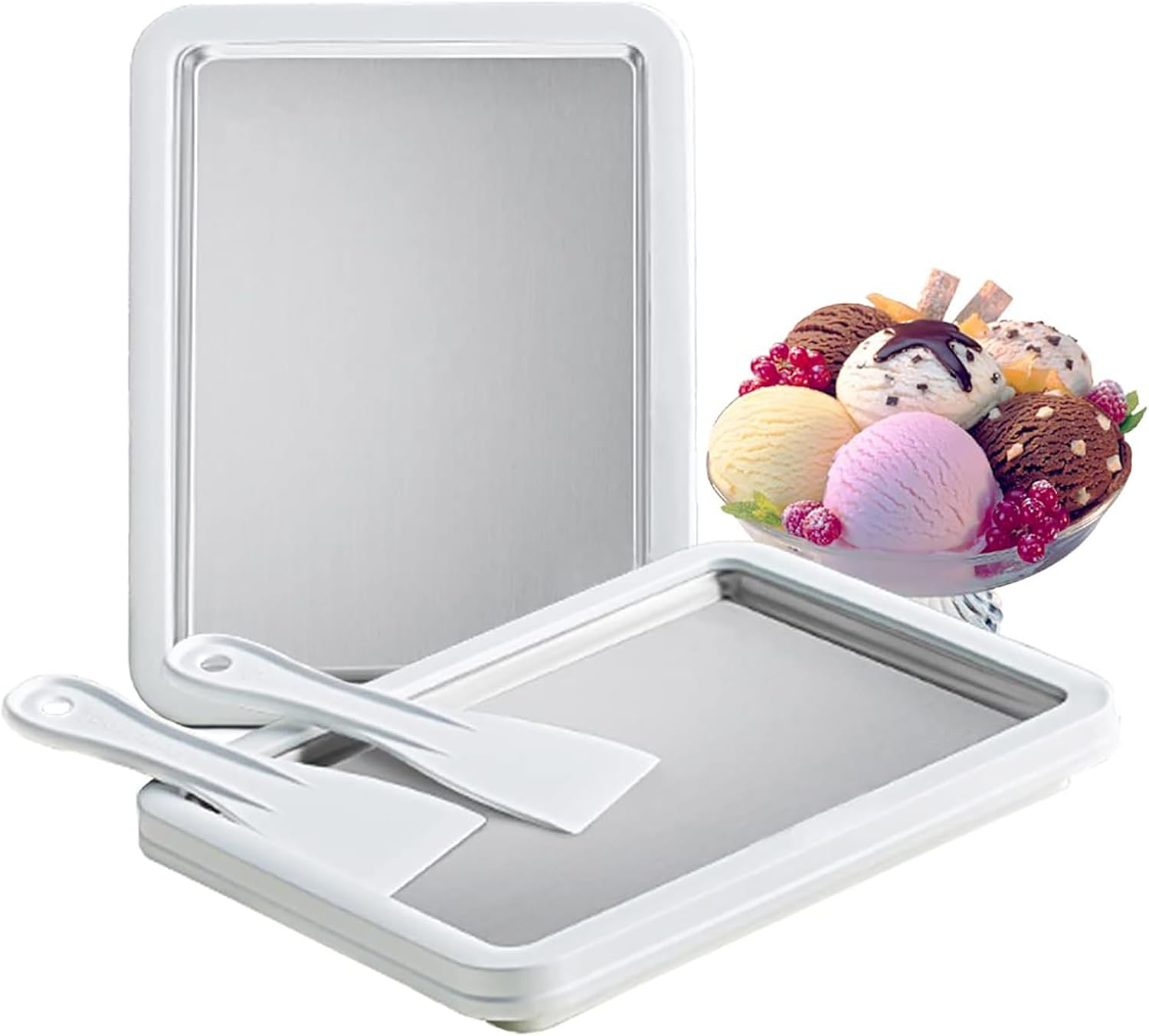 TOMVAES Ice Cream Maker, Ice Cream Plate with 2 Spatulas for Kids Family, Food Grade Stainless Steel Pan Ice Cream Machine Easy for Homemade Rolled Ice Cream Frozen Yogurt Sorbet Gelato (Pink)