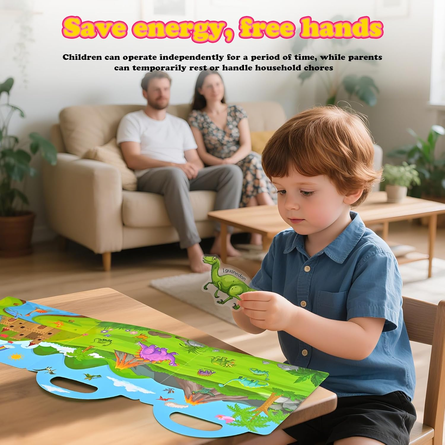 Eoocoo 3 Pack Reusable Sticker Books for Kids 3-5, Travel Airplane Activity Stickers for Boys Girls, Education Learning Toys for Toddler Party Birthday Gifts-Space, Dinosaurs and Vehicles image number 4