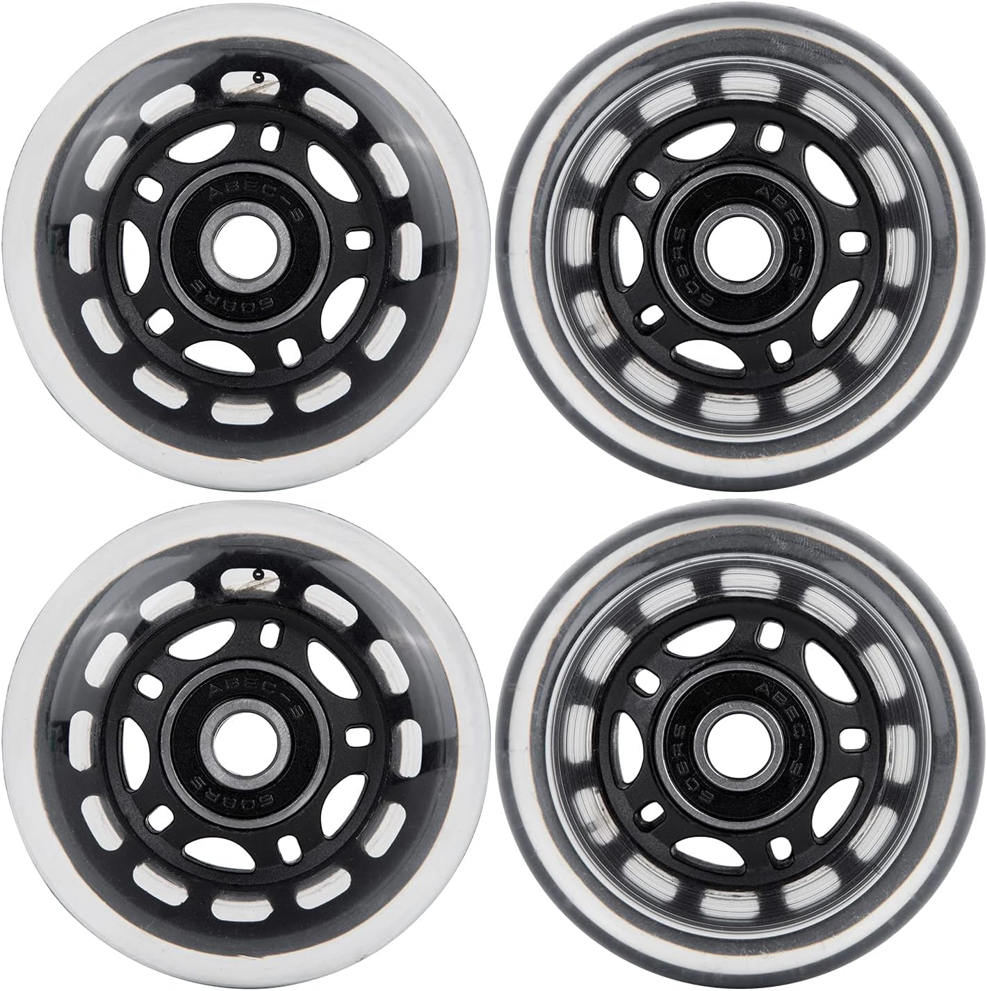 AOWESM 64Mm Inline Skate Wheels 82A W/Bearings ABEC-9 for Rollerblade, Pelican Storm Case, Roller Board Bag, Carry-On Luggage Suitcase, Water Rower Seat, Steady Rest Wood Lathe, Etc (4 Pack) (Black) image number 5