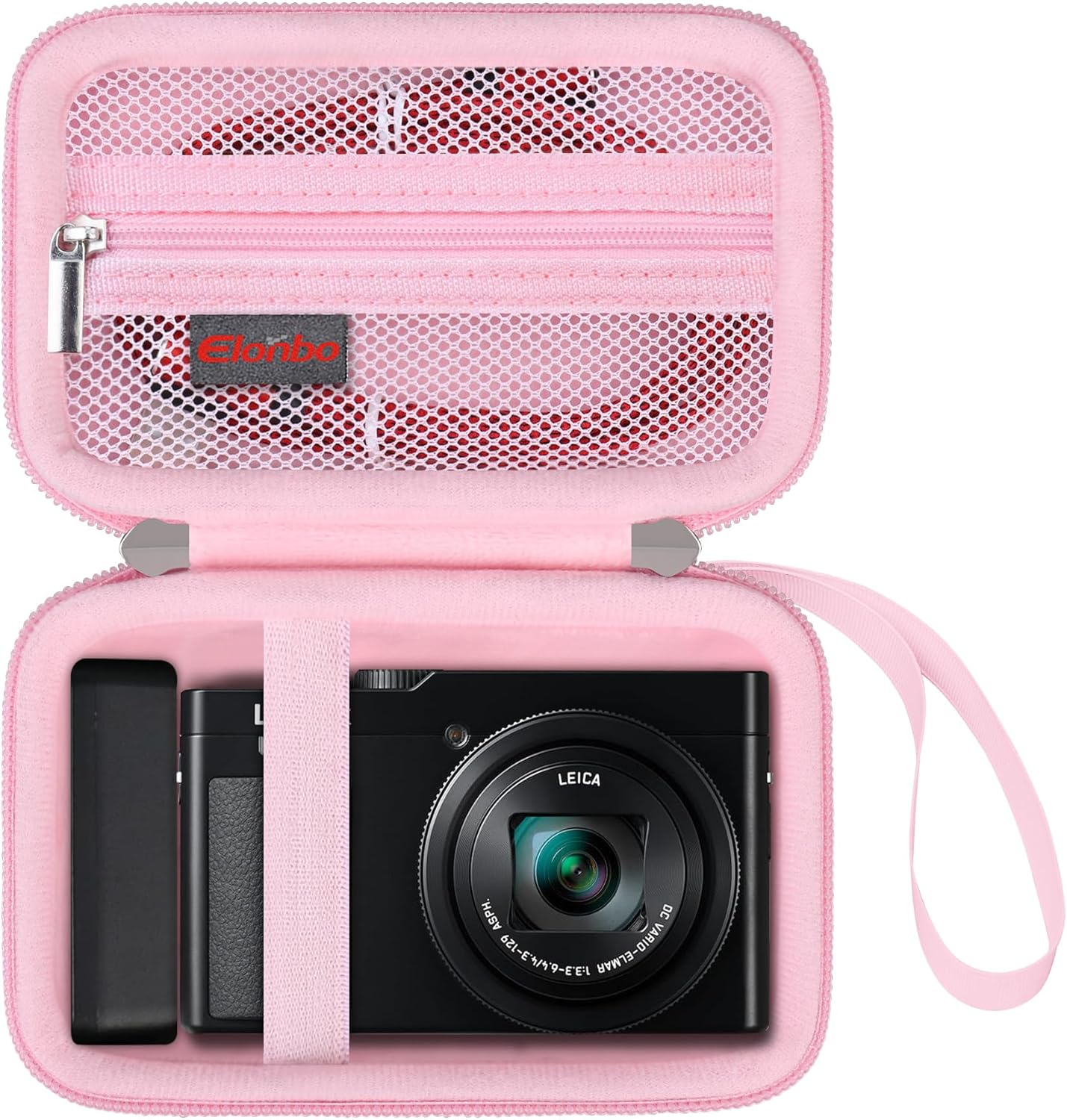 Elonbo Carrying Case for Panasonic Lumix DC-TZ99/ZS99/ LX10/ ZS60/ ZS70/ ZS80/ ZS200/ ZS100 4K Digital Camera, Vlogging Camera Travel Bag Storage Cover, Mesh Pocket Fits Battery Charger. Pink