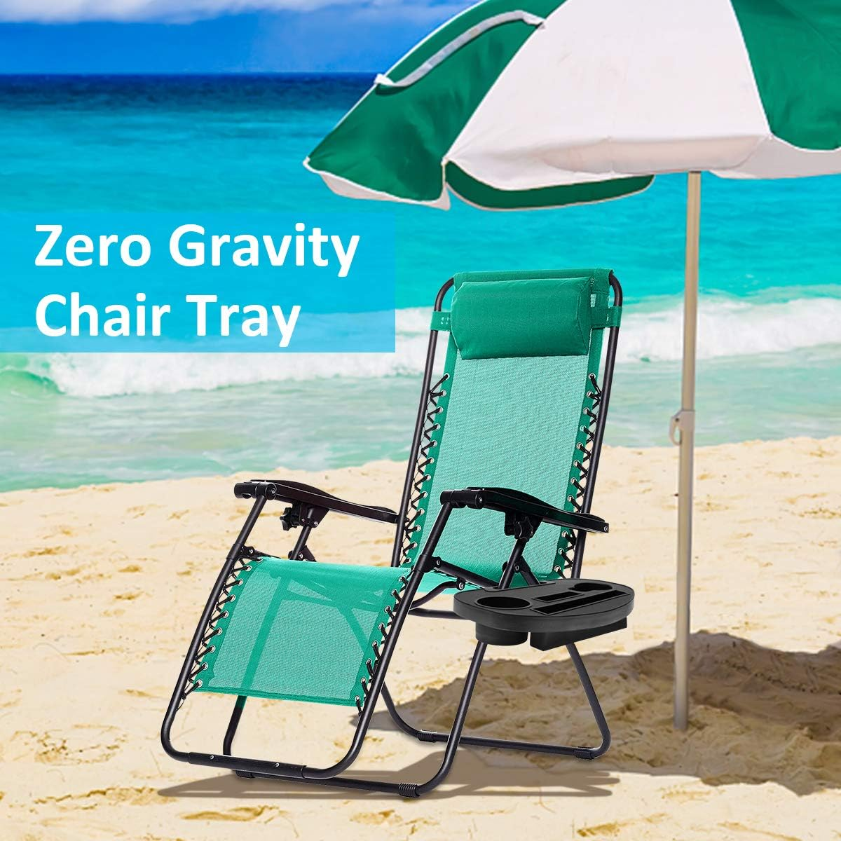 Coolrunner Zero Gravity Chair Cup Holder, Zero Gravity Chair Tray with Mobile Device Slot, Snack Tray, and Water Cups, Universal Recliners Cup Holder Tray for Fold Lounge Chairs (Black) image number 3