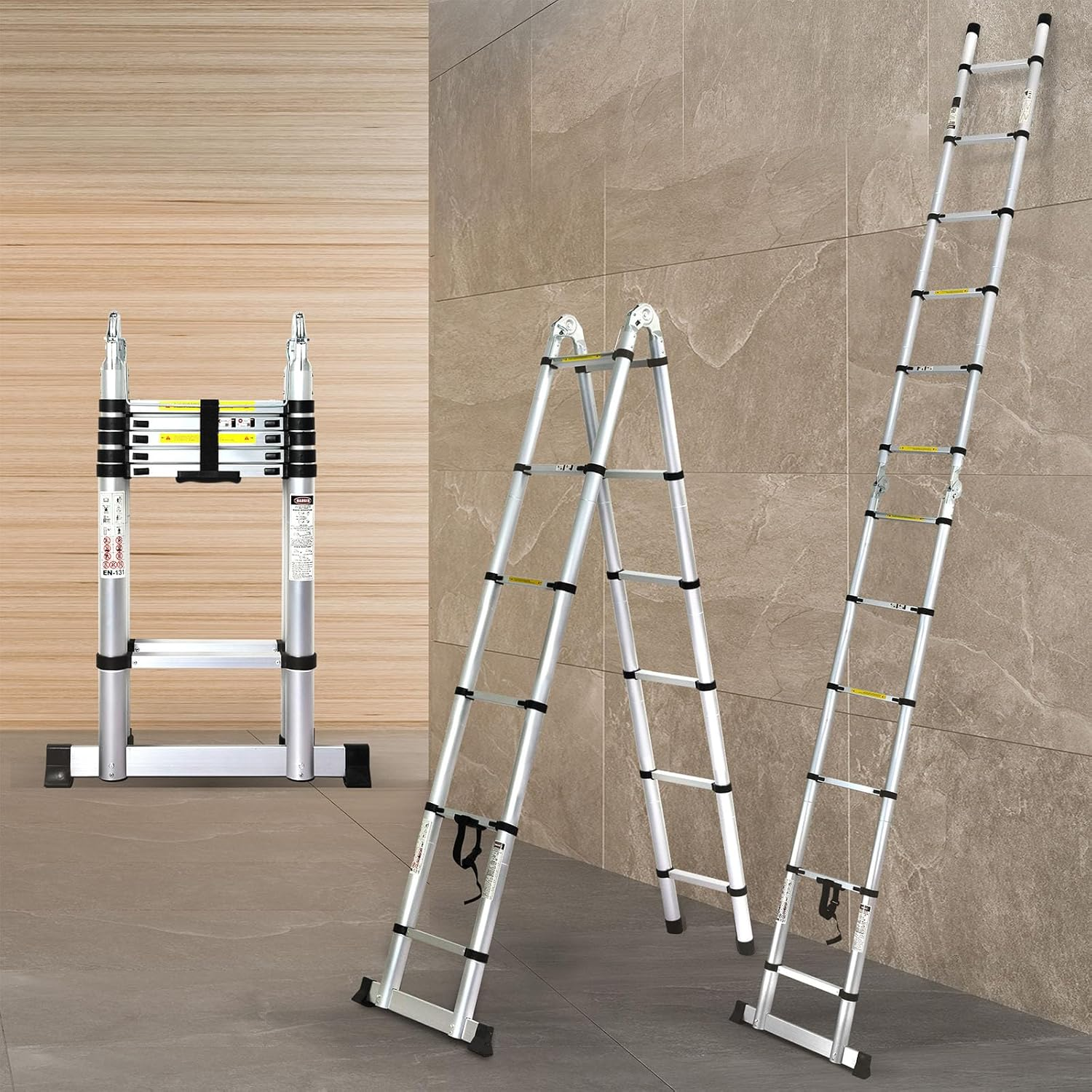 Traderight 4.2M Telescopic Ladder, 10 Step Ladder, Aluminium Multi-Purpose Folding Ladder Telescoping Extension Ladders, Multi Position Foldable Ladders for Caravan Home Garage Outdoor Work, Silver