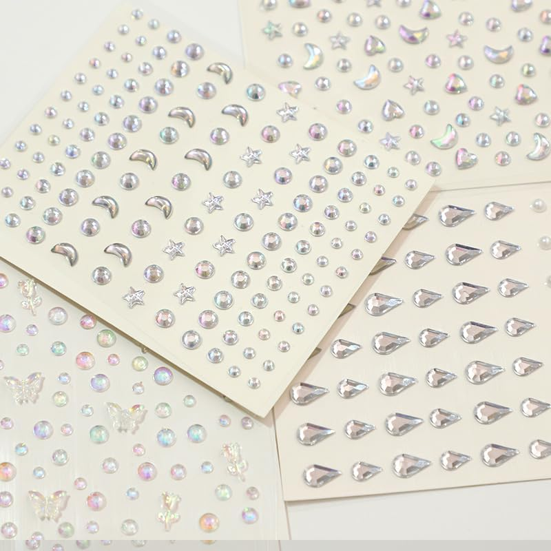 516 Pcs Self Adhesive Face Gems and Pearls for Makeup, Festival Jewels, Hair Gems, Rhinestone Stickers for Face, Eye, Makeup, Body image number 2