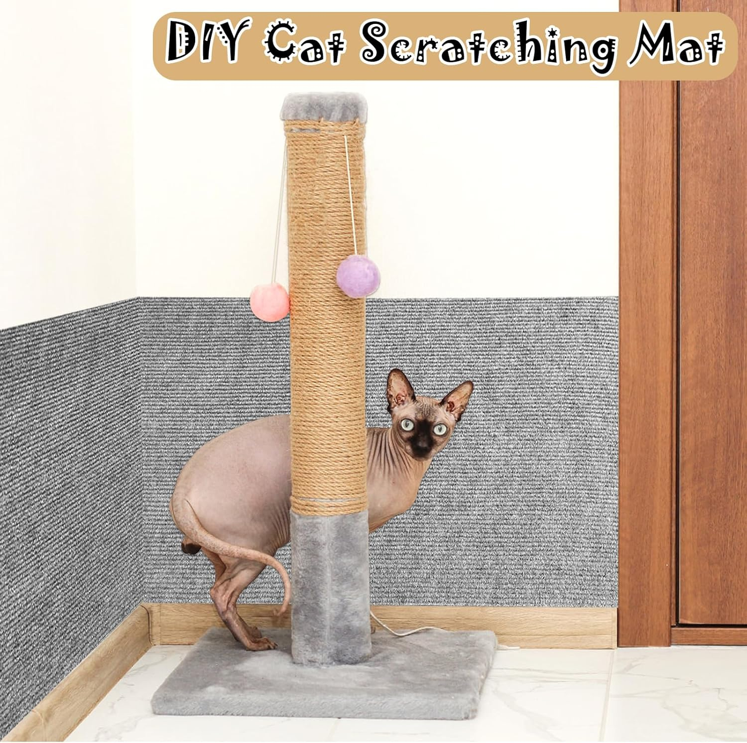 Lets Joy Climbing Cat Scratcher, 40 X 100 Cm Cat Scratching Mat, Scratching Post for Cats, DIY Cat Scratching Mat, Self Adhesive Scratching Mat for Cats, Sofa Furniture Protector image number 5