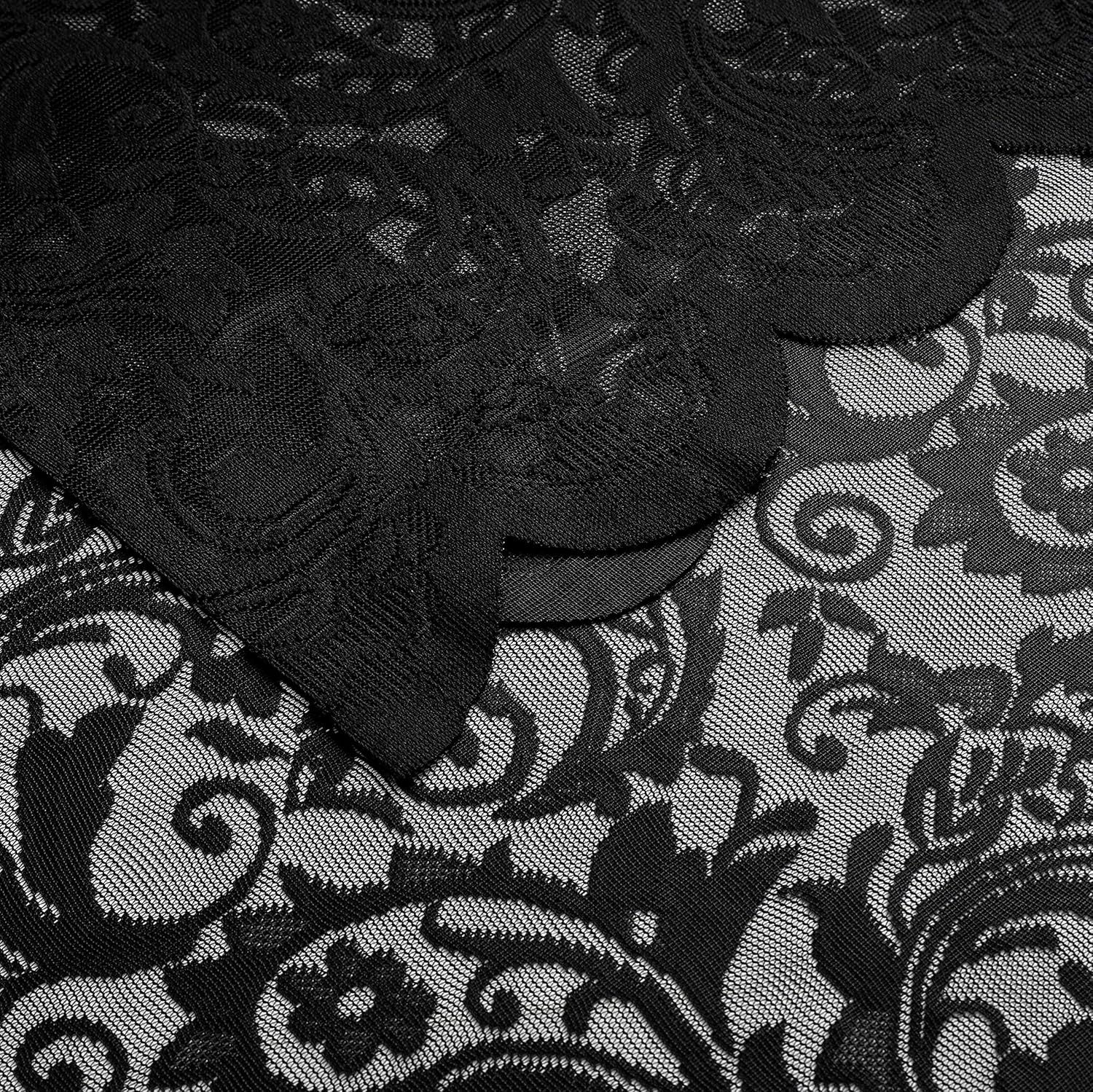 Bujasso Black Sheer Lace Curtains 84 Inch Vintage Floral Sheer Gothic Curtain Panels for Living Room Bedroom Luxury Light Filtering Drapes Black Window Treatment Sets Rod Pocket 2 Panels 54" Wx84 L