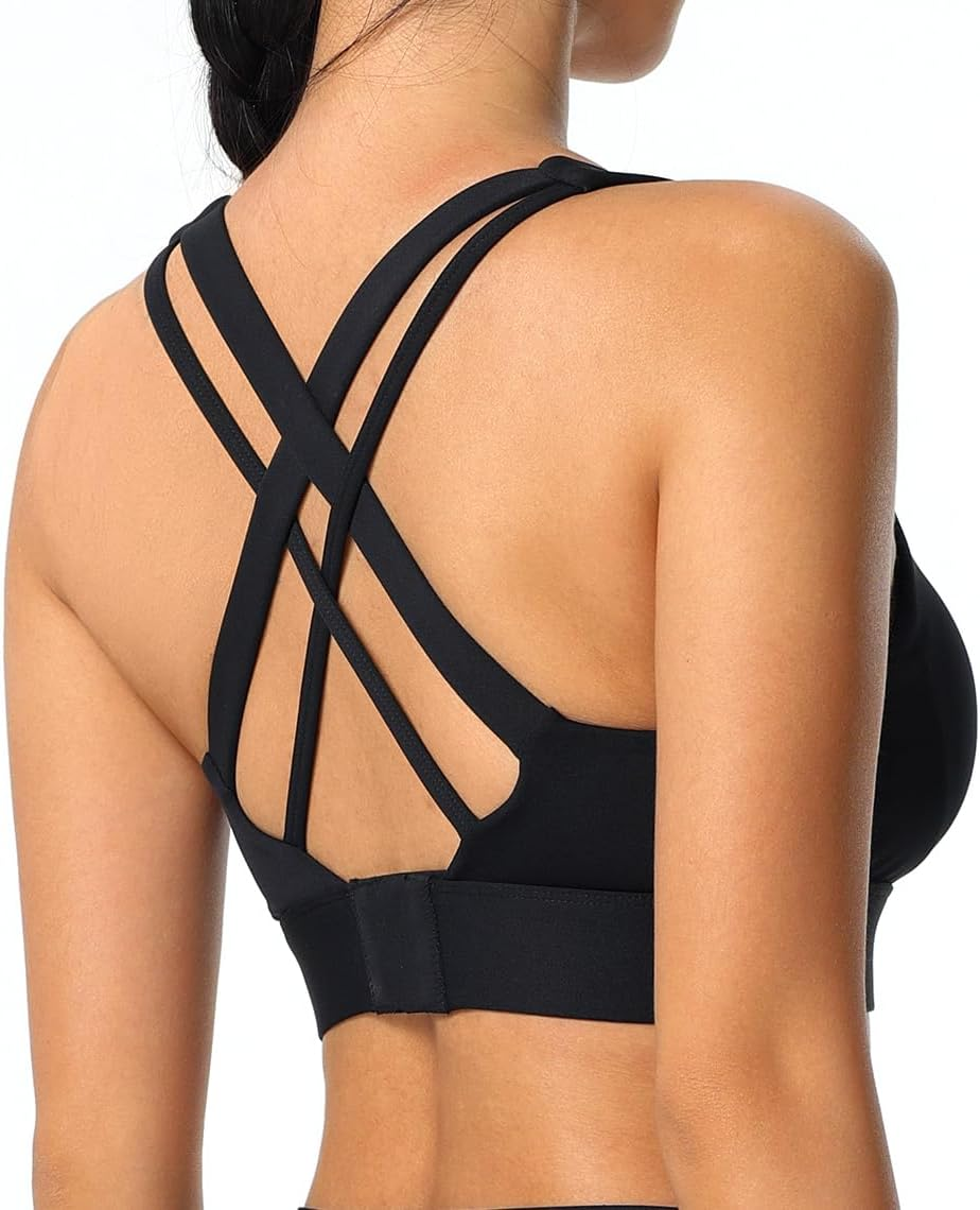 High Impact Sports Bra for Women - Criss-Cross Back, Molded Cups, Hook and Eye Closure - High Support Running Bra image number 3