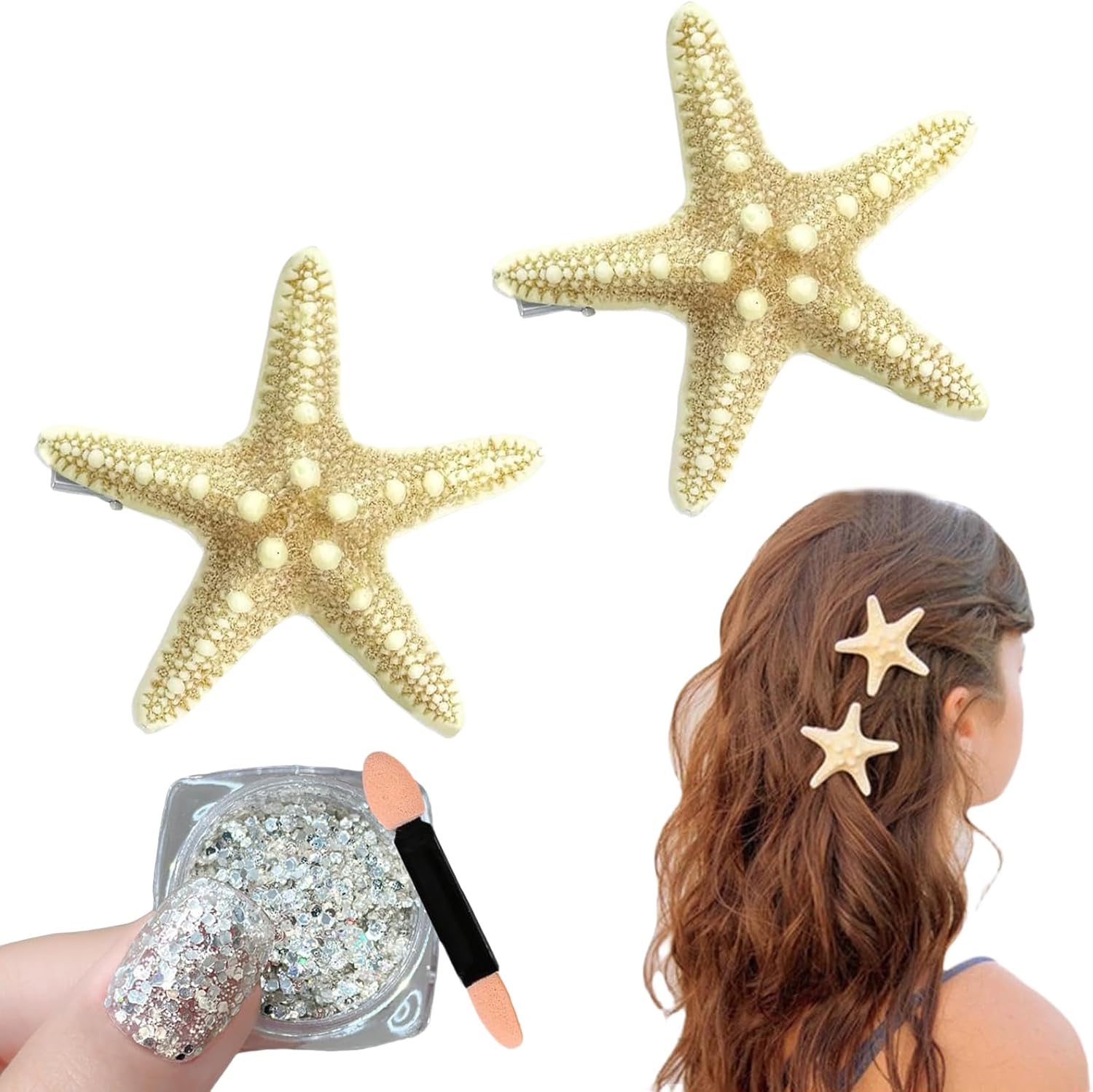 Yamobi Starfish Hair Clip, Starfish Decoration for Women and Girls, Adults, Shell Hair Jewellery for Mermaid Hair Jewellery, Pack of 2 image number 1