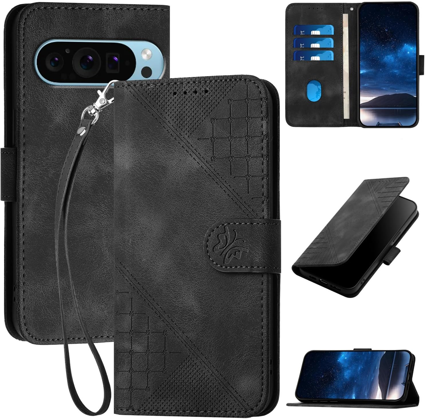 Oduio Mobile Phone Case for Google Pixel 9 Pro/Google Pixel 9 Case Flip Case Premium Leather Wallet [Card Slots] Foldable Flip Protective Wallet Case [Magnetic Closure] [Stand Function] - Black image number 6
