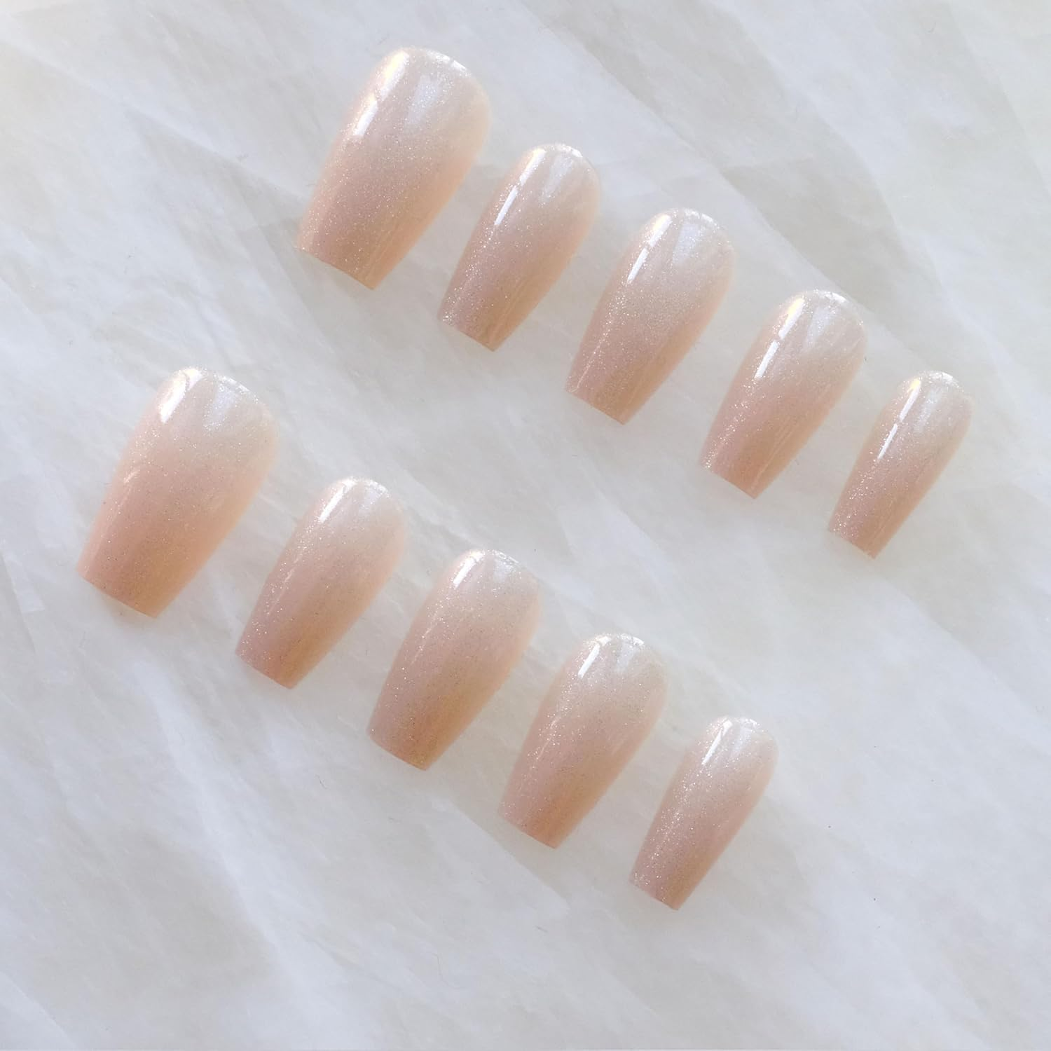 Glossy Ballerina Cat Eye Press-On False Nails, Elegant Design, Matte 24 Pcs (Nude, 24 Pcs) image number 1