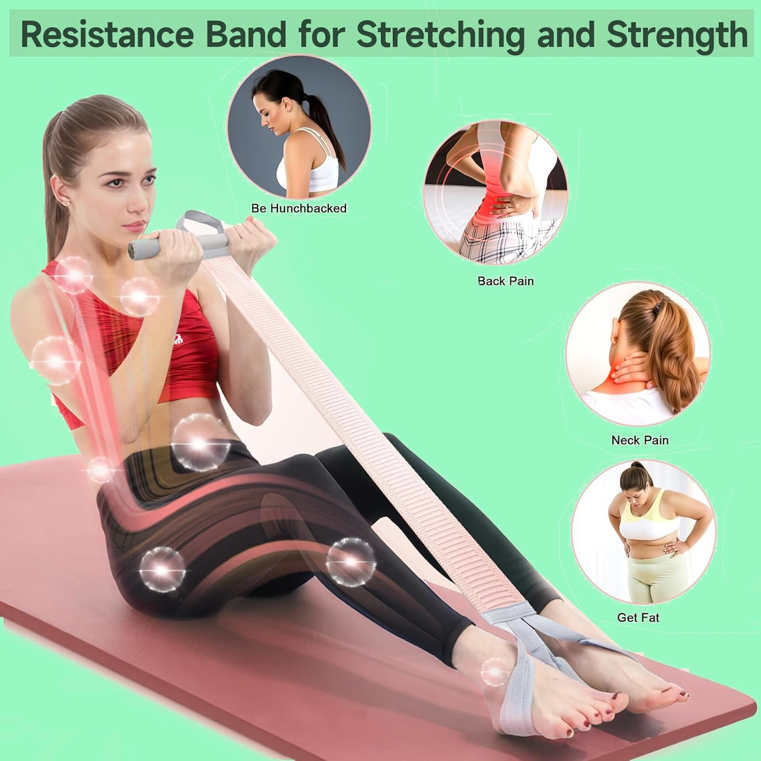 Fabric Resistance Band with Handles, Non-Slip Elastic Band for Strength and Muscle Training, Stretching Band Fitness Equipment Suitable for Legs, Arms, Chest, Core, Wrists, and Ankles. image number 5