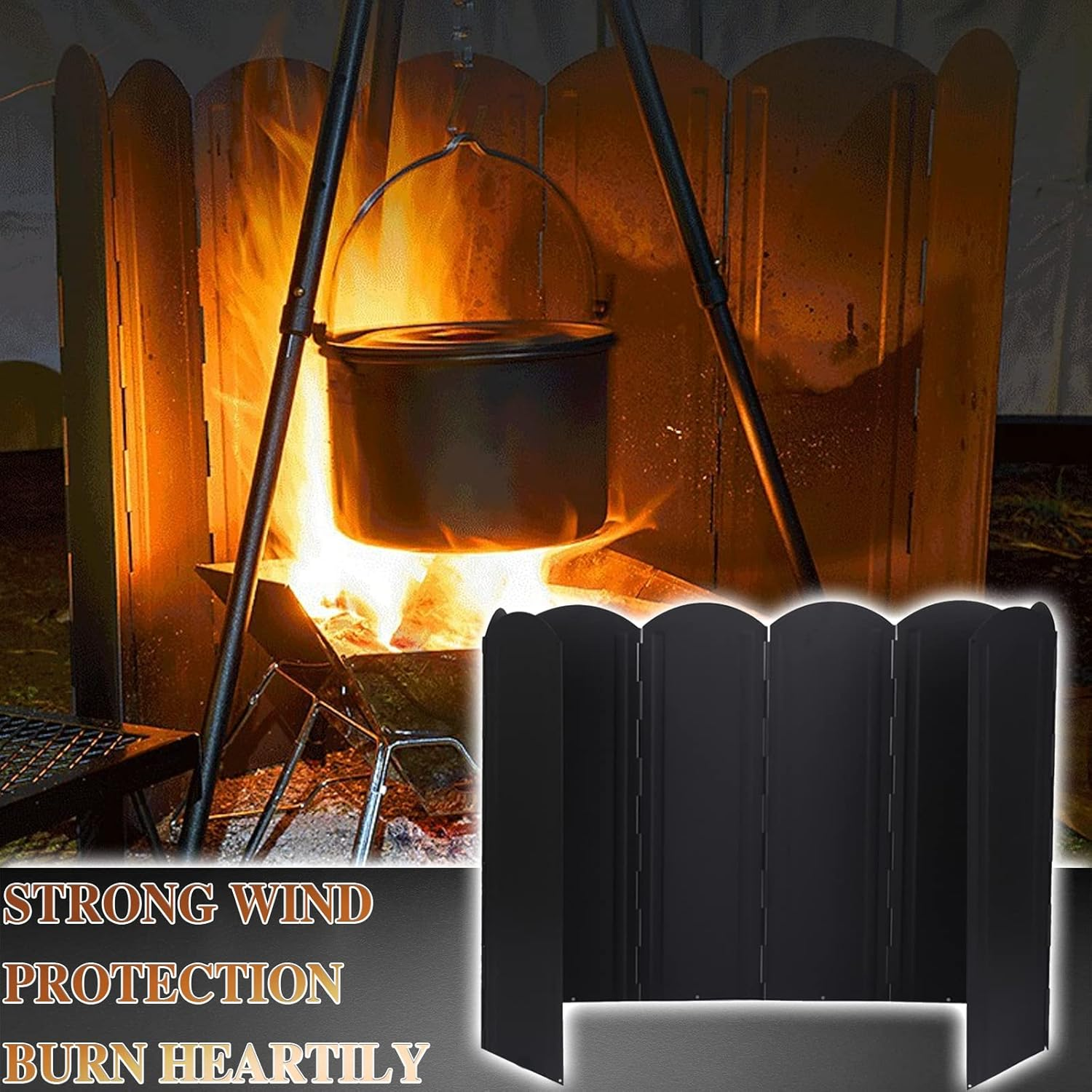 Camping Stove Windshield, Folding 8 Plates Stove Windscreen Stainless Steel Camping Stove Windshield with Storage Bag for Outdoor Cooking/Picnic-50Cm image number 1