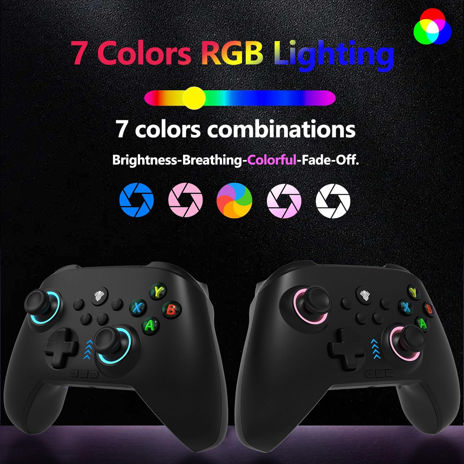 2.4G Wireless PC Controller with RGB Lighting/Programming Keys/Hall Joysticks/Hall Triggers/Vibrations,Three-Mode Switch Controller,Plug and Play Work for Windows PC, Android, Switch, Steam,Tv image number 3