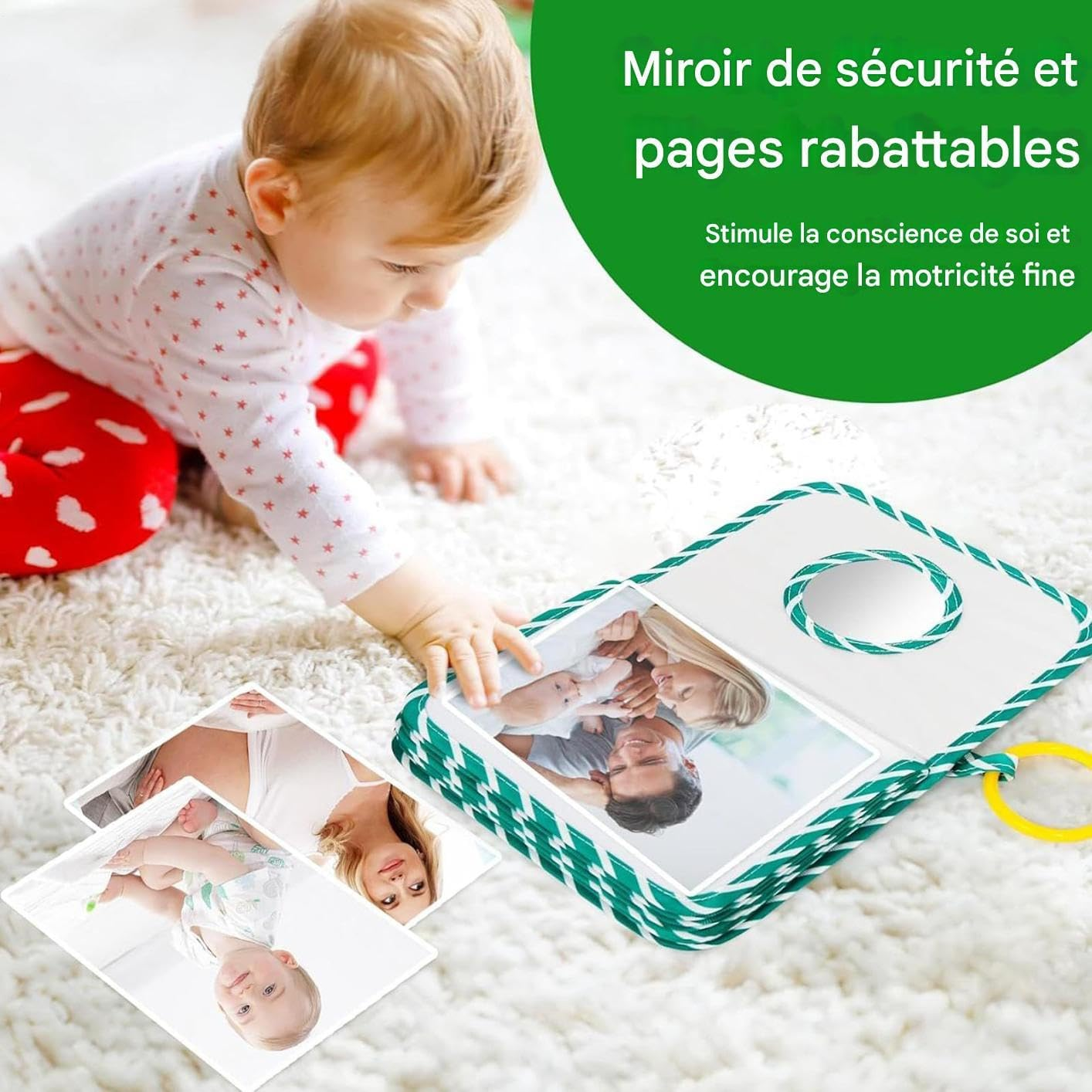 Baby Photo Album | Soft Dinosaur Photo Book for Family, Playful Portable Album with Mirror for Moments Family Birth Birthday image number 2