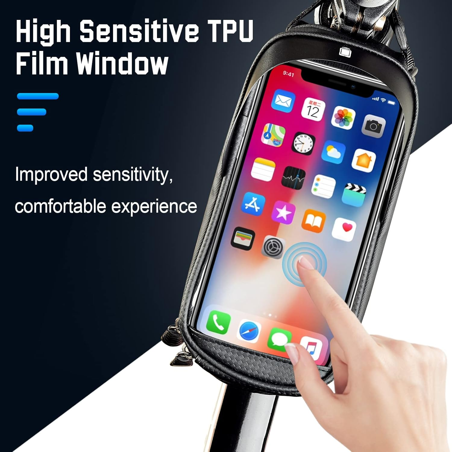 Bike Front Frame Phone Holder Bag - Bicycle Waterproof Top Tube Cycling Phone GPS Mount Pouch Bag Compatible for Iphone Galaxy Cell Phones under 7&rsquo;&rsquo; image number 6