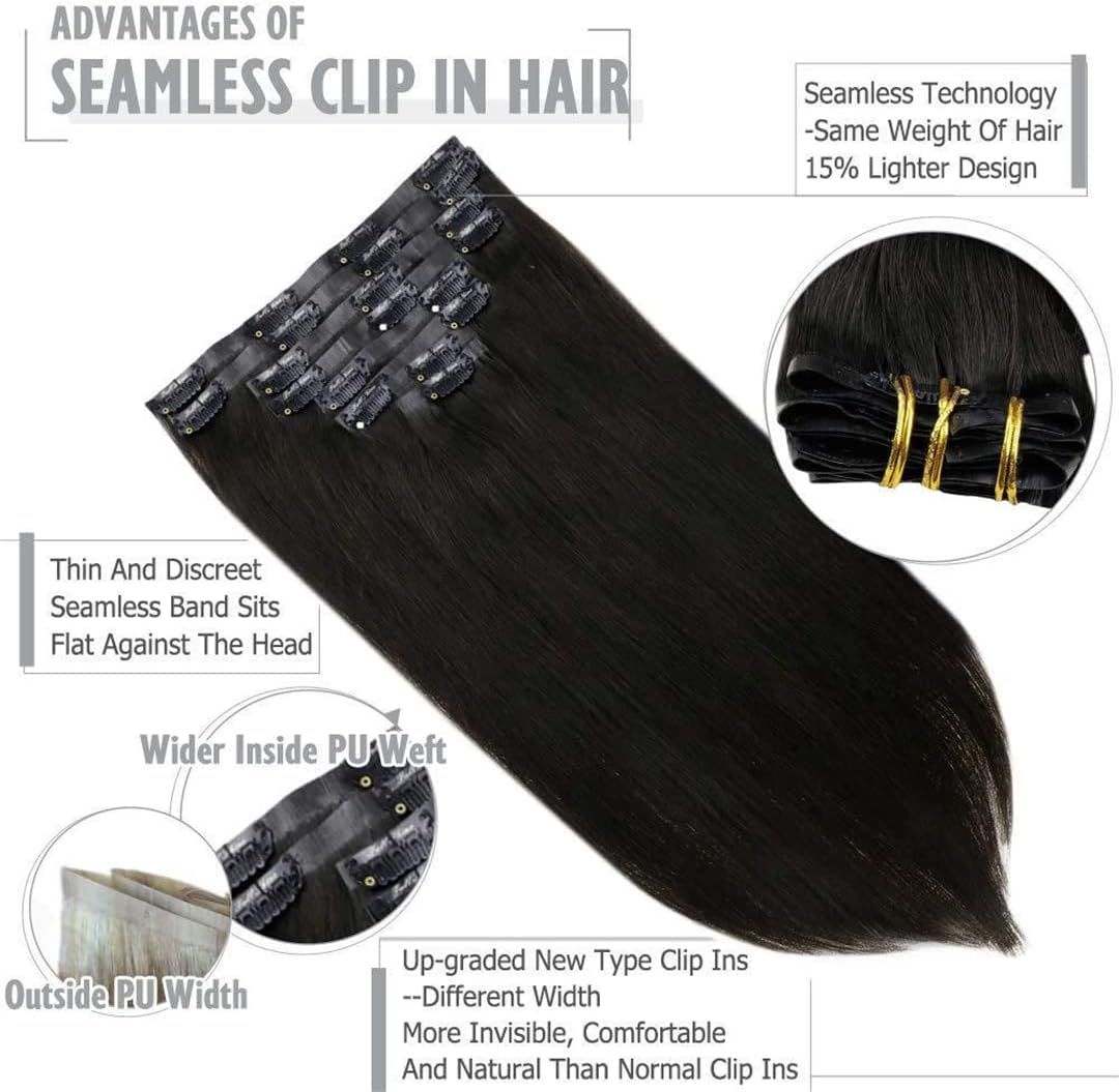 Seamless Clip in Human Hair Extensions 8Pcs 100G Solid Color Blond Hair Pu Clip on Machine Remy Extension Skin Weft 16P22 18 Inches 100G/Set image number 6