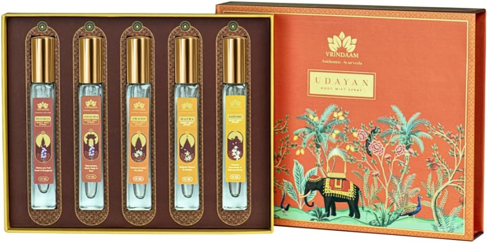 VRINDAAM Udayan Body Mist Gift Box for Women & Men | Perfect for Anniversary, Birthdays & Special Occasions | Fresh Lavender, Citrus Woody, Sweet Musky Scent | 5 Piece Gift Set (5X10Ml) (Heritage Gift image number 2