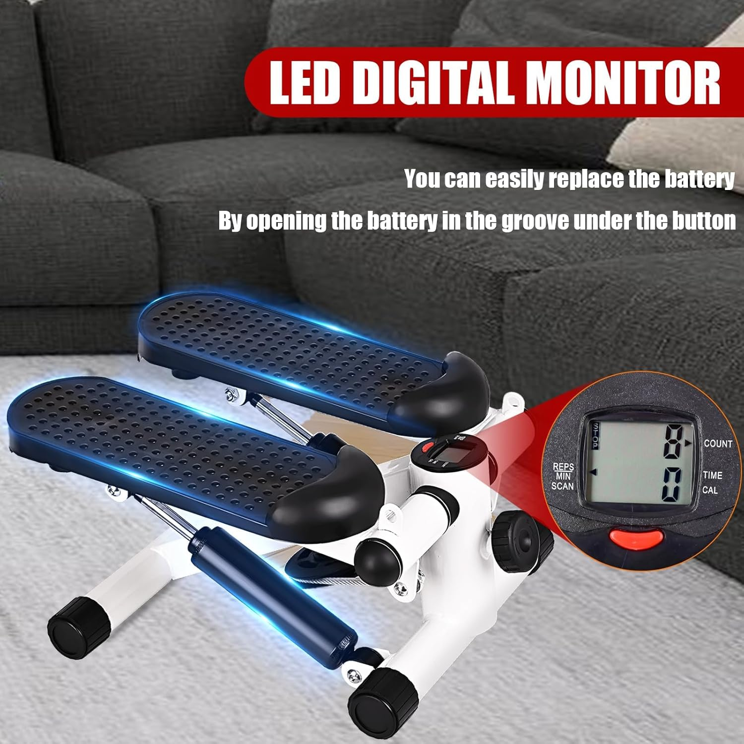 Stepper Silent and Compact Foot Fitness Equipment for Aerobic and Strength Training Digital Display Waist Shaping Weight Loss Fat Burning Max Capacity 125Kg Indoor Use image number 4