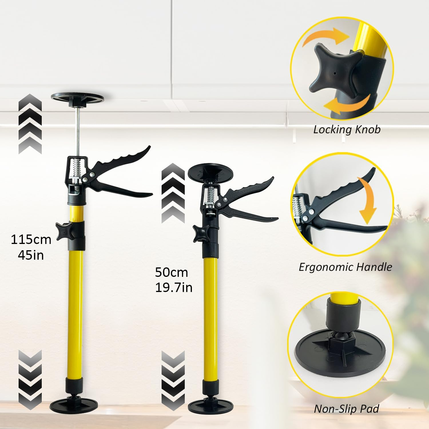 Cabinet Jack Support Pole, 50-115 Cm Steel Telescopic Quick Support Rod Adjustable 3Rd Hand Support System with 40Kg Capacity for Cabinet Jack, Drywall Jack& Cargo Bars, 2-Pack image number 2