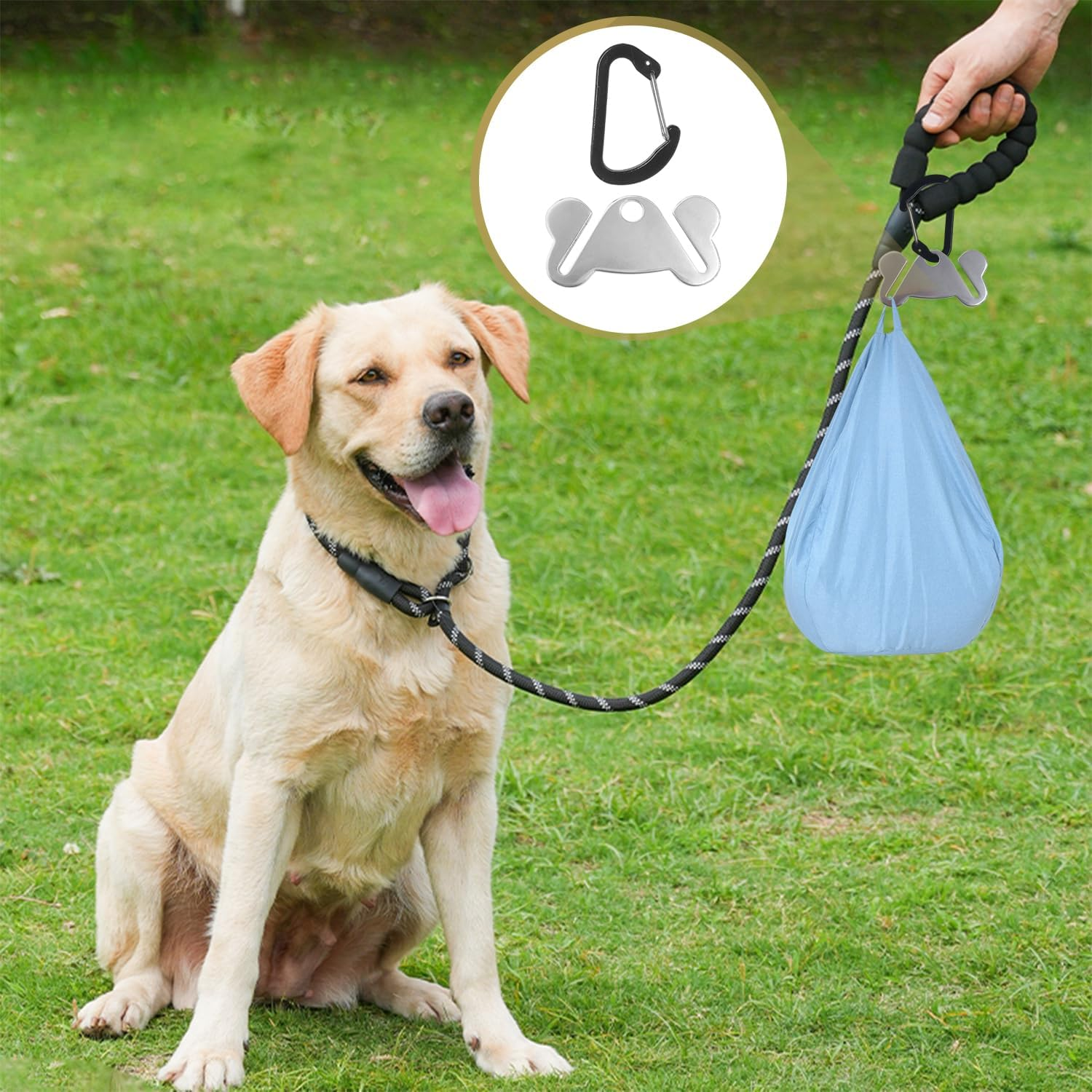 UDNFHL Pack of 2 Metal Pet Bin Bag Holders, 2 Pieces Plastic Whistle, with Carabiner, Reusable, Dog Bag Clip. image number 4