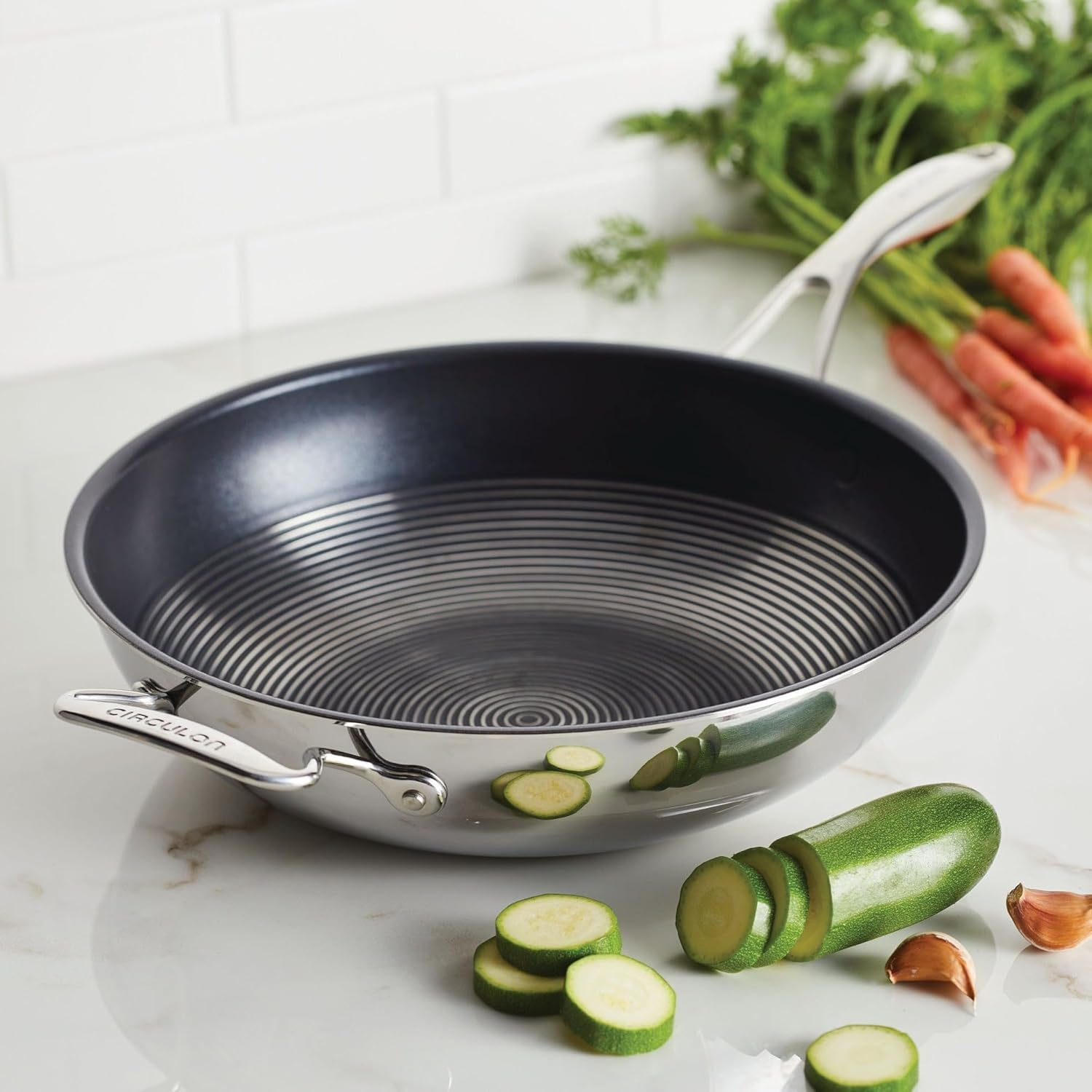 Circulon Clad Stir Fry Pan/Wok with Hybrid Steelshield and Nonstick Technology with Helper Handle, 12.5 Inch - Silver image number 4