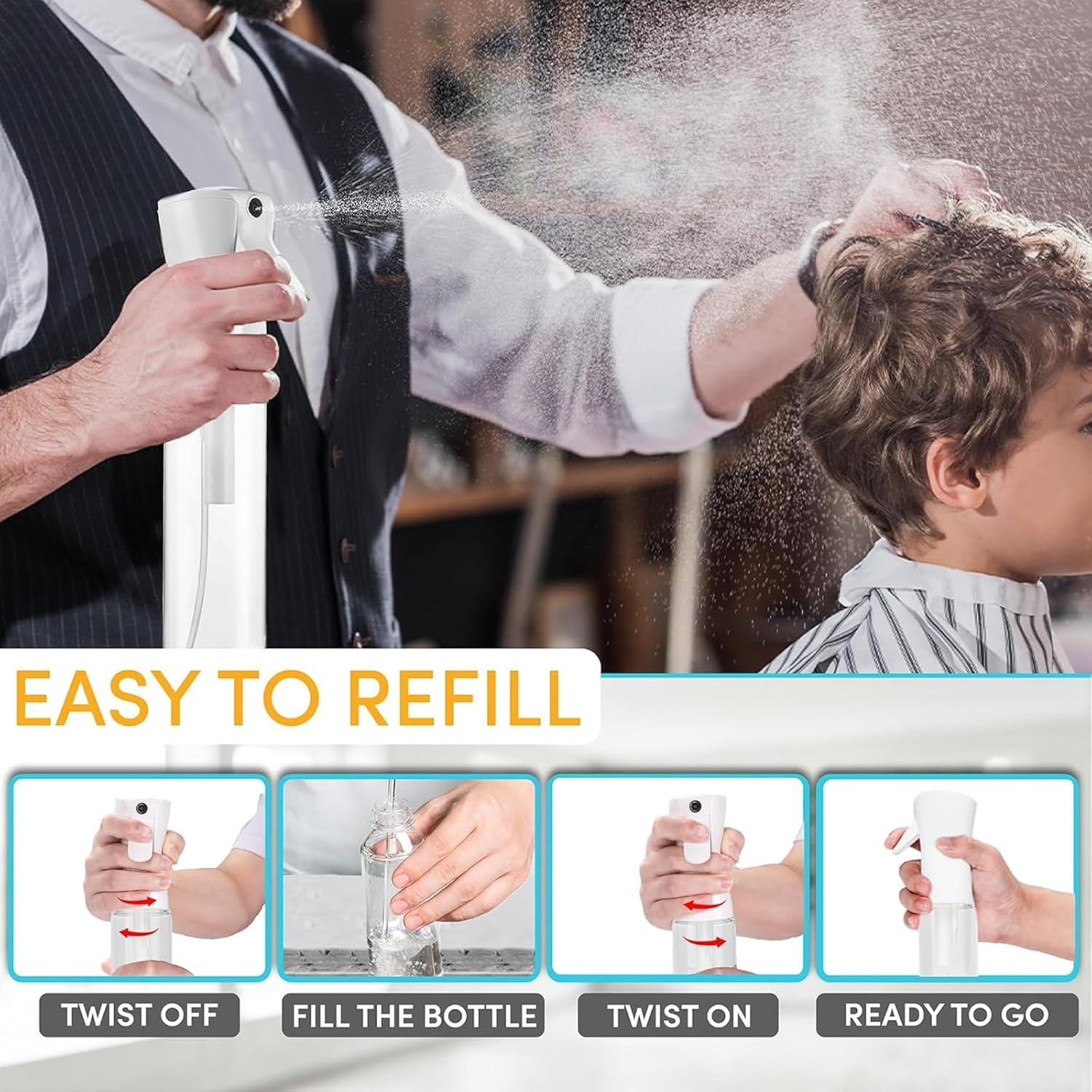 Weidllys Spray Bottle for Hair &ndash; Continuous Mister Spray Bottle for Hairstyling, Cleaning, Plants, Pets, Barbers, Salons, Essential Oil Scents (10 Ounce) image number 2