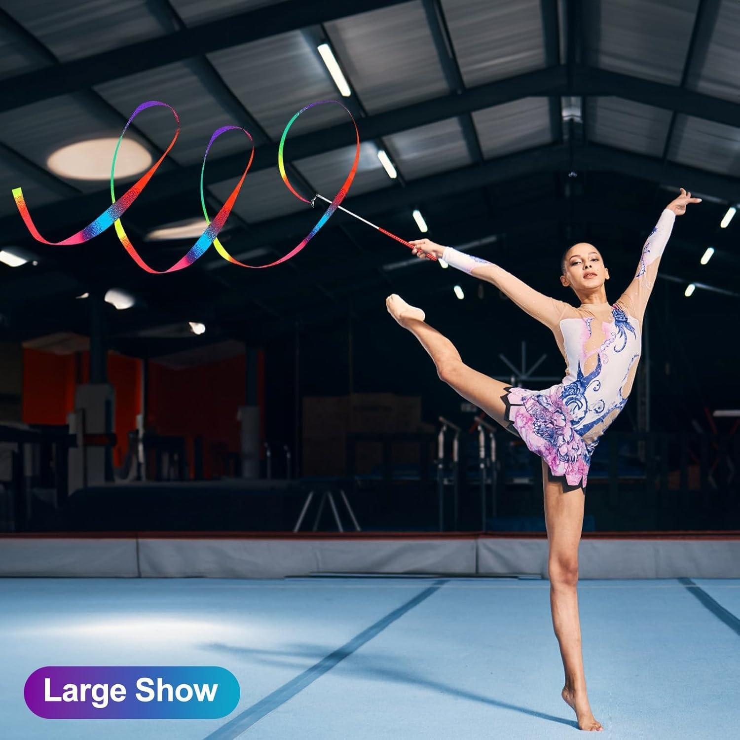 2 Pcs Dance Ribbons, Rainbow Ribbon, Rainbow Twirler Stick, Rhythmic Gymnastics Ribbon, Ribbon Dancer Wand for Kids Adults, Fits Artistic Dancing Gymnastics image number 5