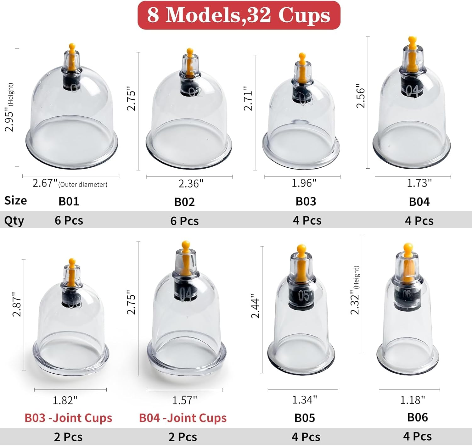 32X Cuping Therapy Set, Vacuum Cupping Set Suction Massager Kit with Pump, Massage Acupuncture Pain Relief, Professional Chinese Acupoint Cupping Therapy Sets Hijama for Cupping Massage, Muscle&Joints image number 2