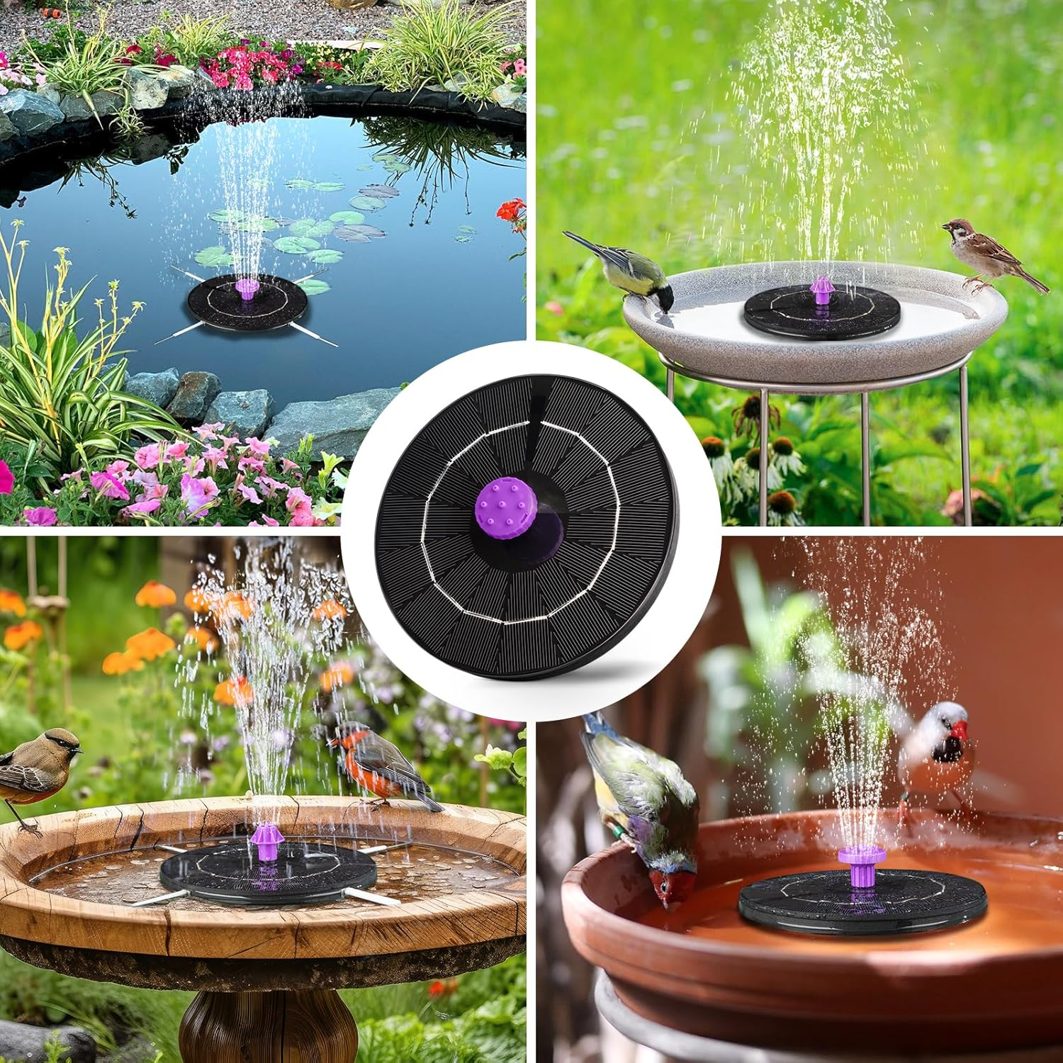 3.5W Solar Bird Bath Fountain Pump, Solar Powered Water Pump, Outdoor Water Fountain with 8-In-1 Nozzles, 4 Fixed Pipes for Hummingbirds, Garden, Pool, Pond image number 4