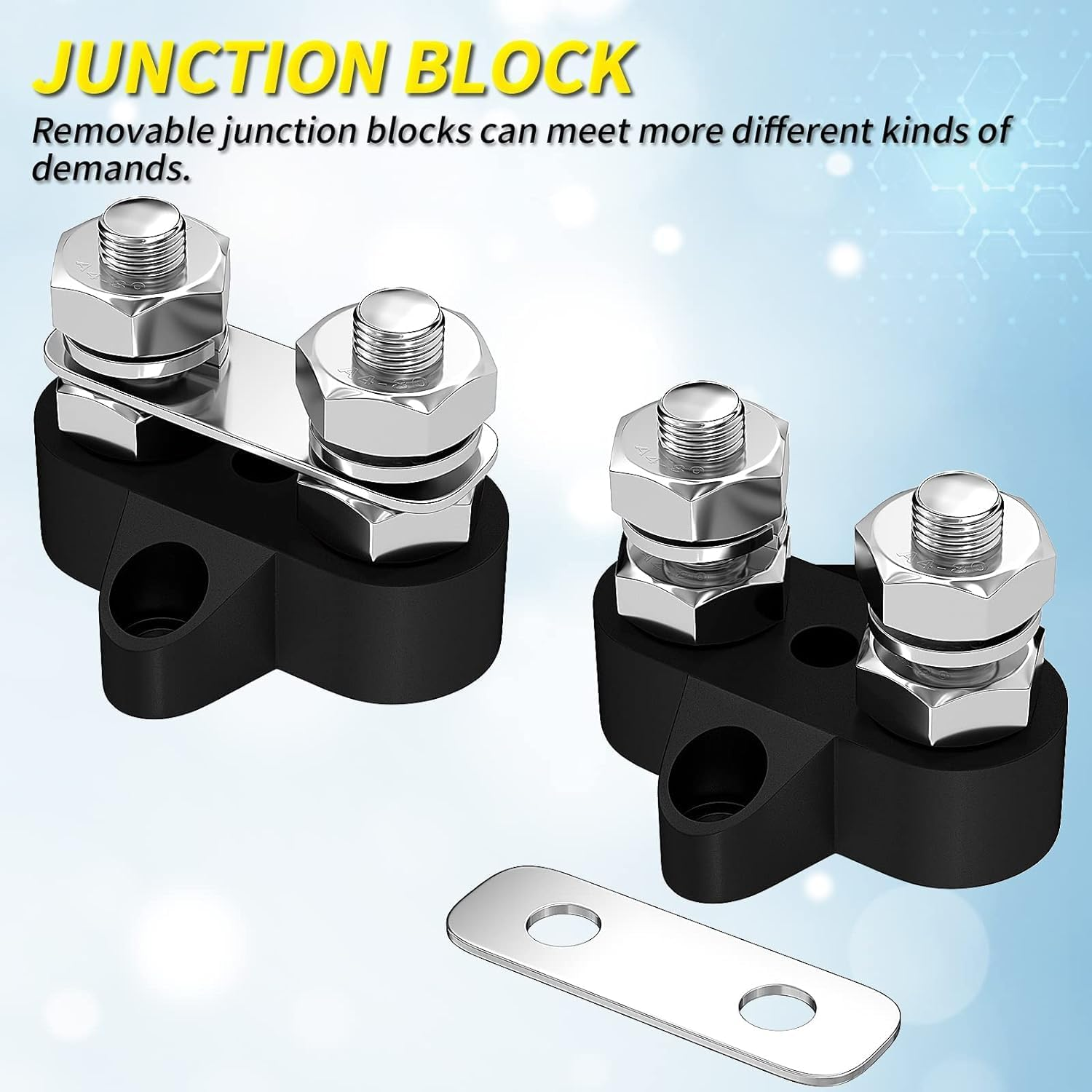 5/16" Bus Bar 12V 200A Battery Wire Power Distribution Terminal Block M8 Dual Studs Junction Block Post Positive&Negative Busbar for Auto Car Marine Boat image number 2