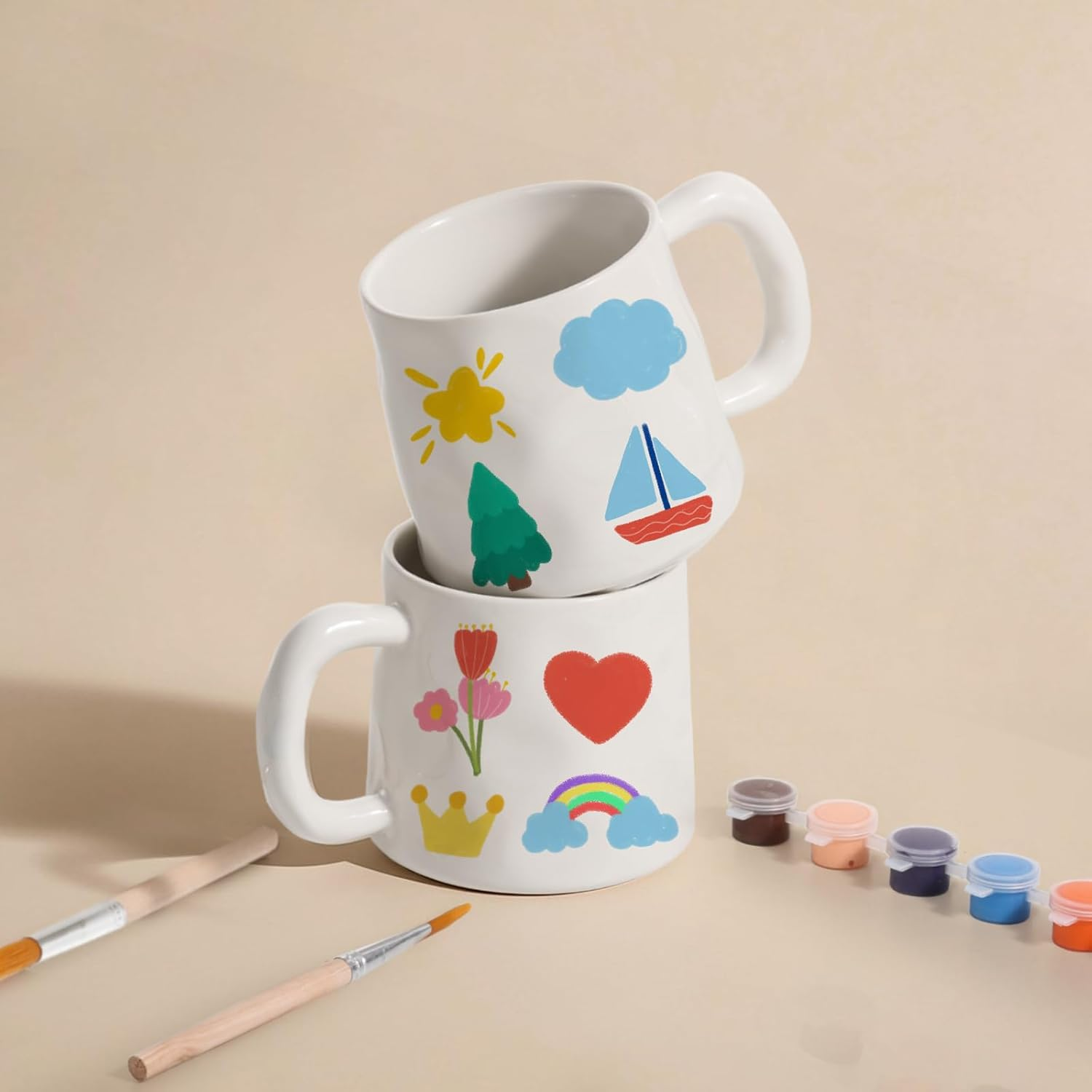 EILYGK Ceramic Painting Set, Cups Painting Set, Paint Your Own Ceramic Cup Kit, 2 Cups, Ceramic Painting Kit, Painting Sets for Adults image number 4