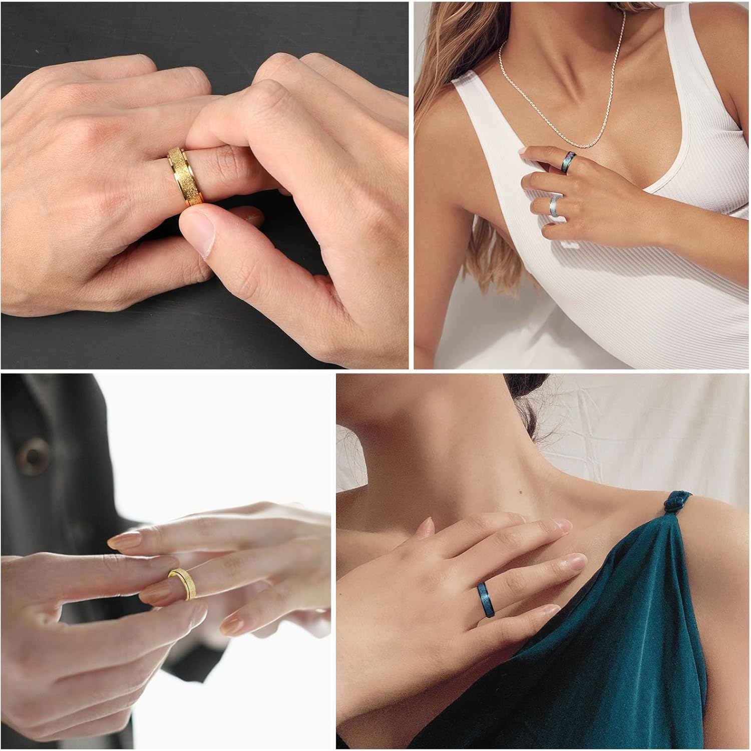 Anxiety Fidget Ring for Women,6Pcs Stainless Steel Fidget Spinner Ring,Adhd Fidget Ring,Worry Ring Anxiety Ring for Women Men,Thumb Ring Aura Ring for Women, 11, Metal