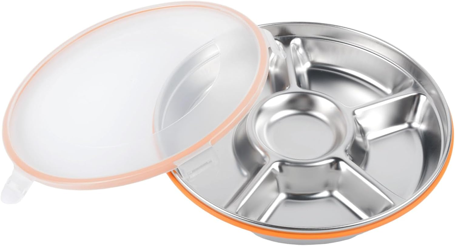 Stainless Steel 5 Compartment 10-Inch 60 Oz Covered Veggie Tray with Divider - Perfect for Parties, Picnics, and Salad - Snack Container with Dip Compartment (PP Material Cover) image number 3