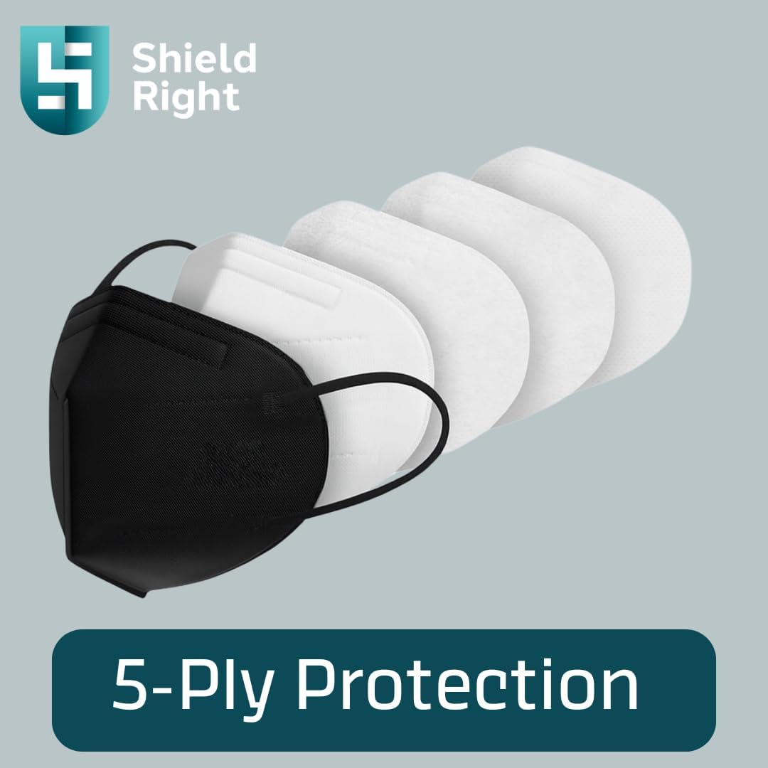 Shield Right KN95 Face Masks 10 Pack &ndash; Individually Wrapped 5-Ply Disposable Masks | N95 P2 Equivalent | Black or White | Comfortable, Breathable, Latex-Free image number 6