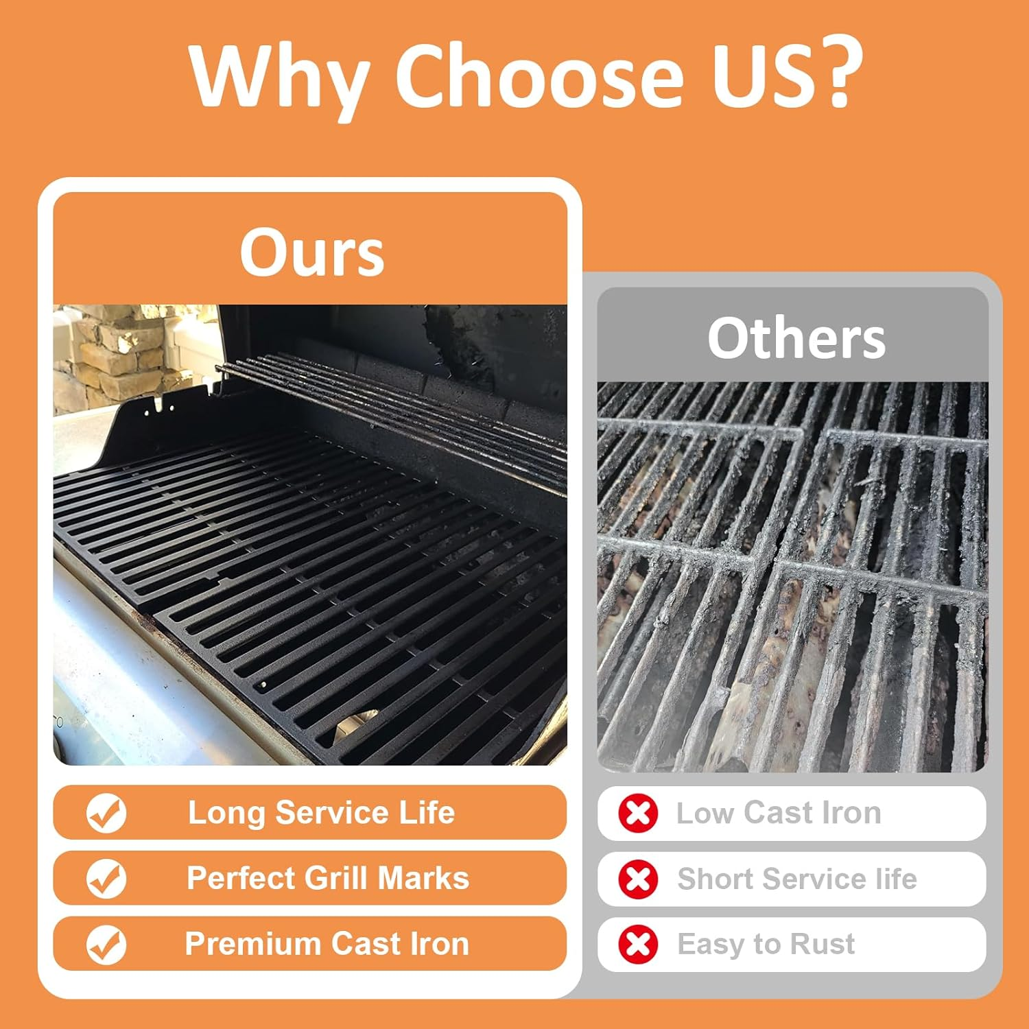 7638 Grill Grates for Weber Spirit 300/Spirit II 300 Series, Cast Iron Grates Replacement for Weber Spirit E/S-310 E/S-320 E/S-330, Spirit 700, Genesis Silver/Gold B & C, Genesis 1000-3500, 7639 image number 4