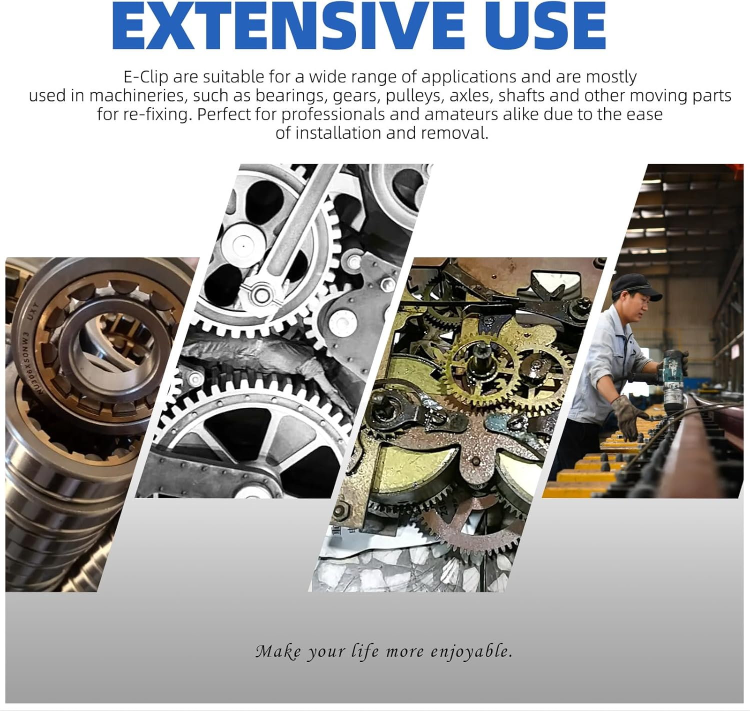 Glarks 211Pcs 65Mn-Steel E-Clips Retaining Rings Assortment Set 14 Sizes E-Ring Circlip Rings Heat Treated External Retaining Clips E-Clips Retainer Circlip Rings with Tweezers for Gears image number 2