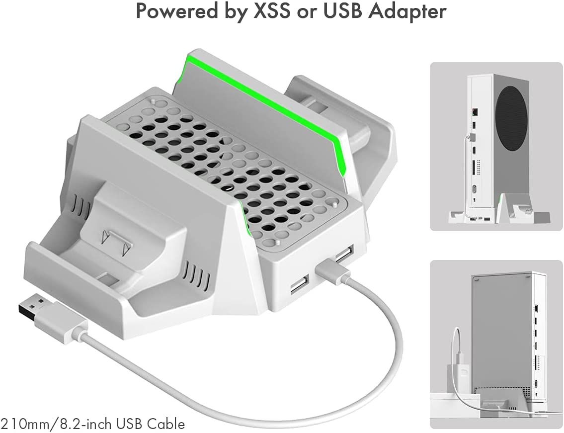 Elecgear Vertical Cooling and Charging Stand for Xbox Series S, 2X Rechargeable Battery and Dual Charger Dock for Xbox Controller, Cooling Fan with LED Lights and USB Port for Gaming Accessories image number 6
