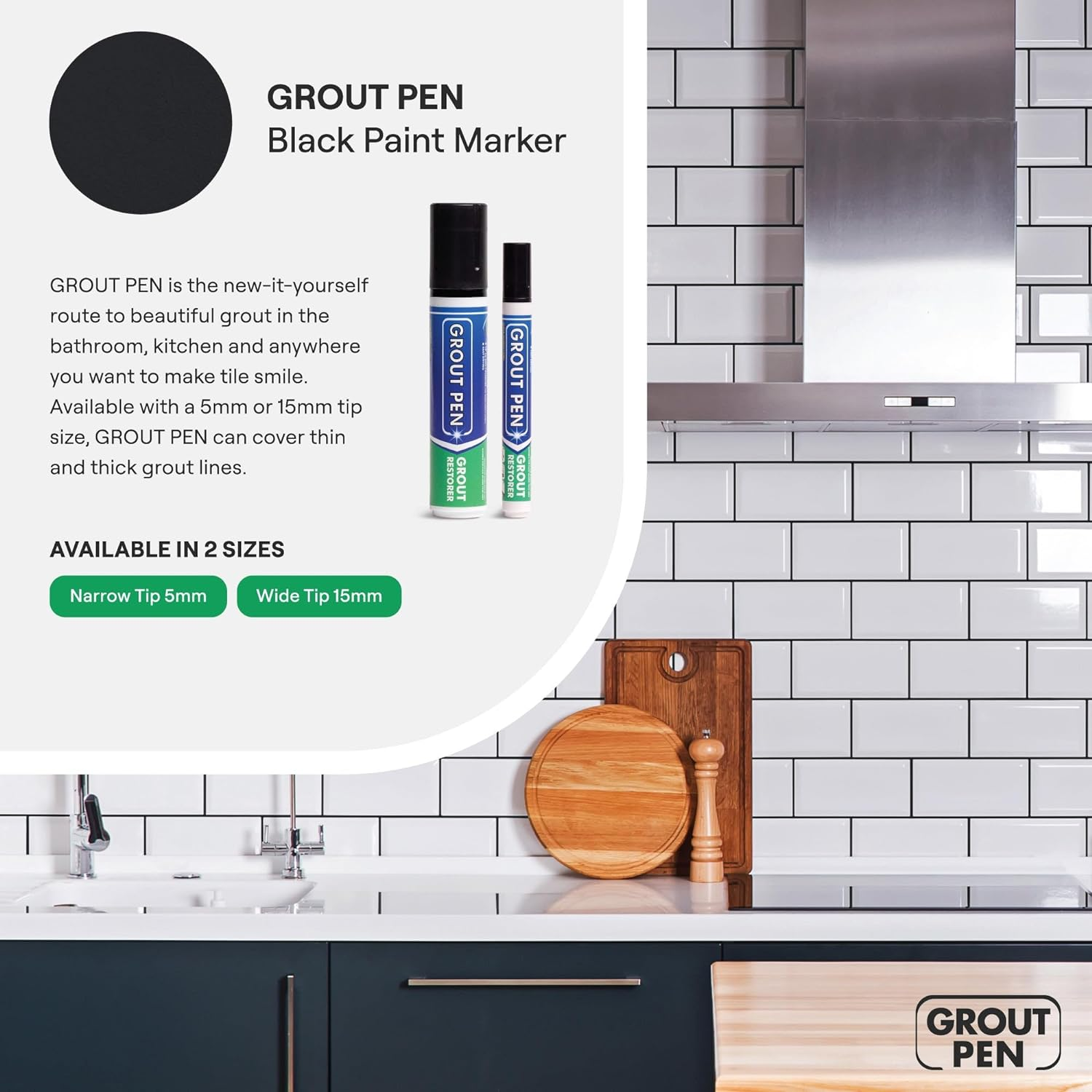 Grout Pen - Designed for Restoring Tile Grout in Bathrooms & Kitchens (Black) image number 4